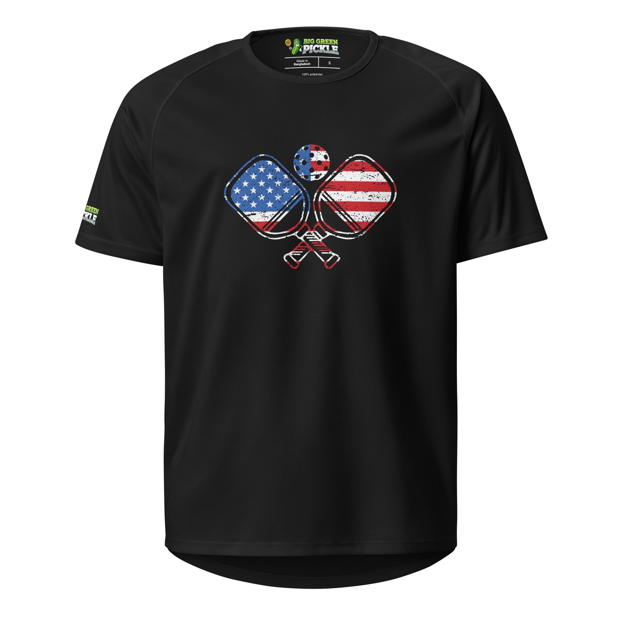 American Flag Pickleball on Polyester Mesh Jersey T-Shirt - Black