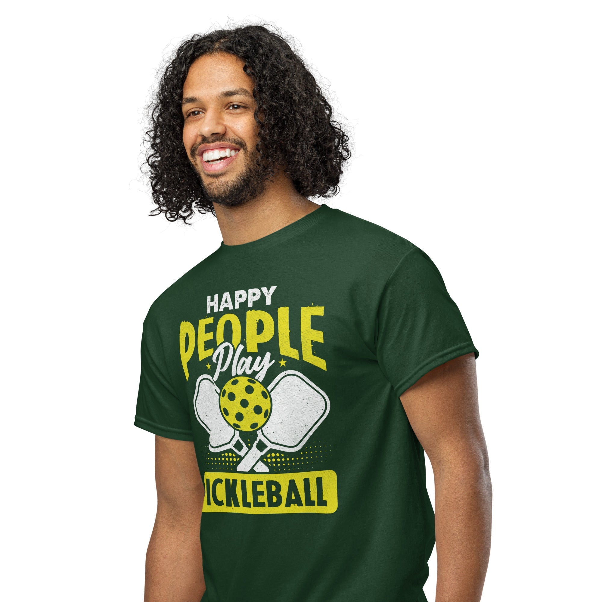 Happy People Play Pickleball T-Shirt – Feel - Good Game Tee - Black