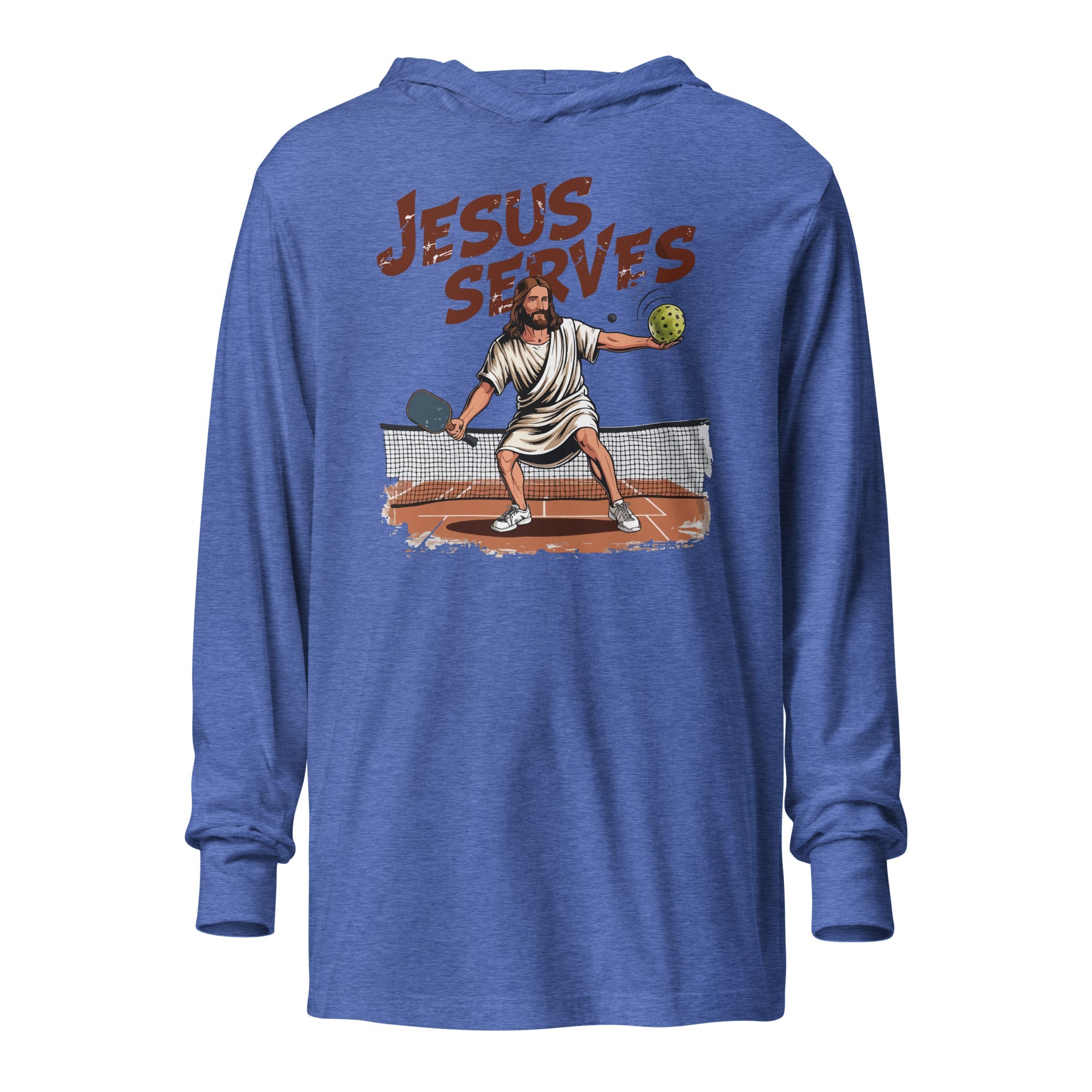 Jesus Serves Hoodie Tee – Funny Faith Pickleball Shirt - Heather True Royal