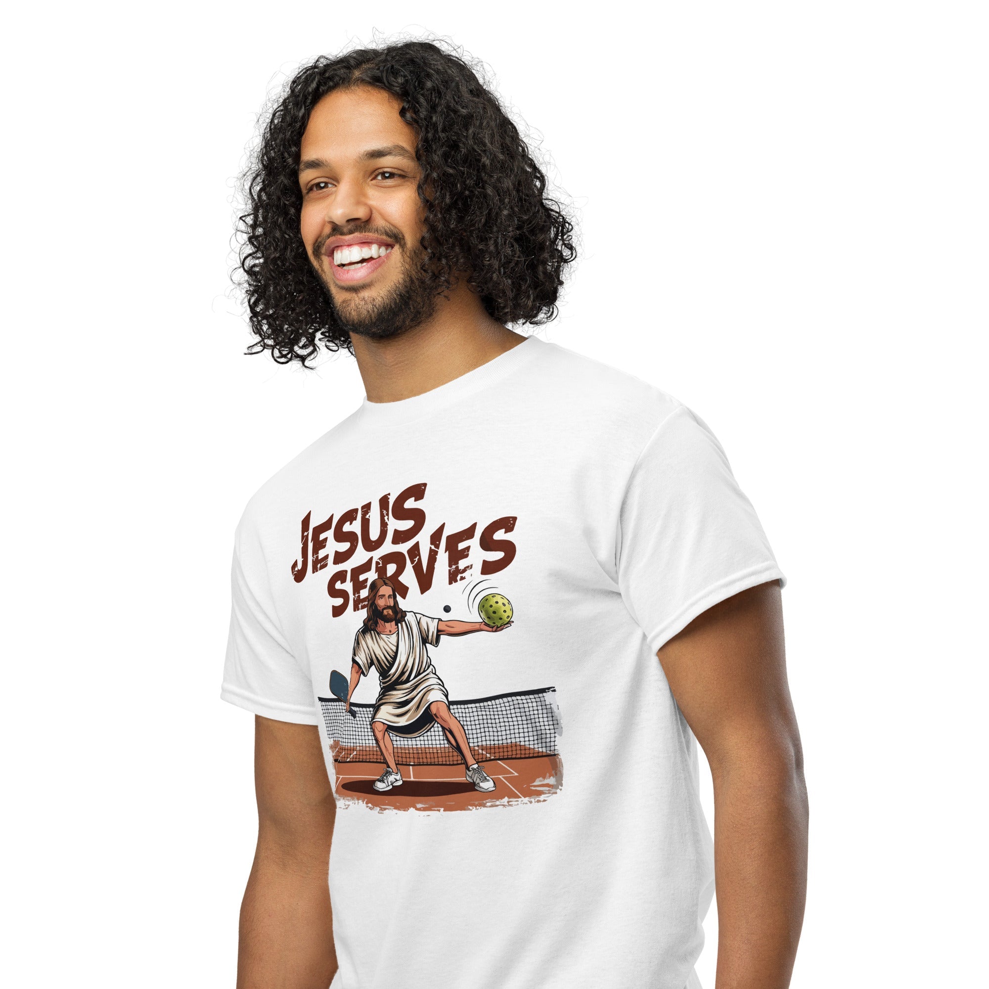 Jesus Serves T-Shirt – Funny Faith Pickleball Tee - White