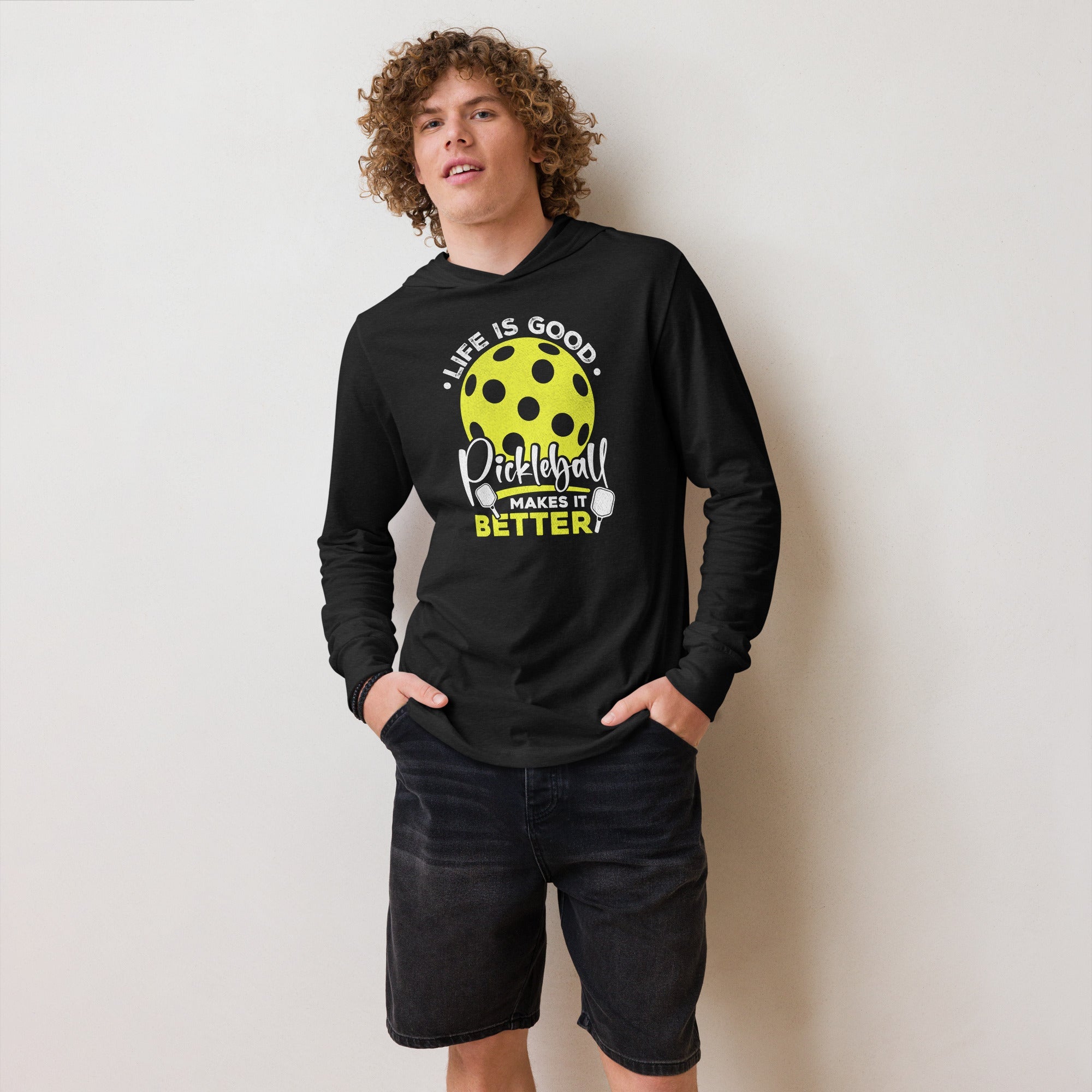 Life Is Good Pickleball Hoodie Tee – Lightweight & Fun - Charcoal - Black Triblend