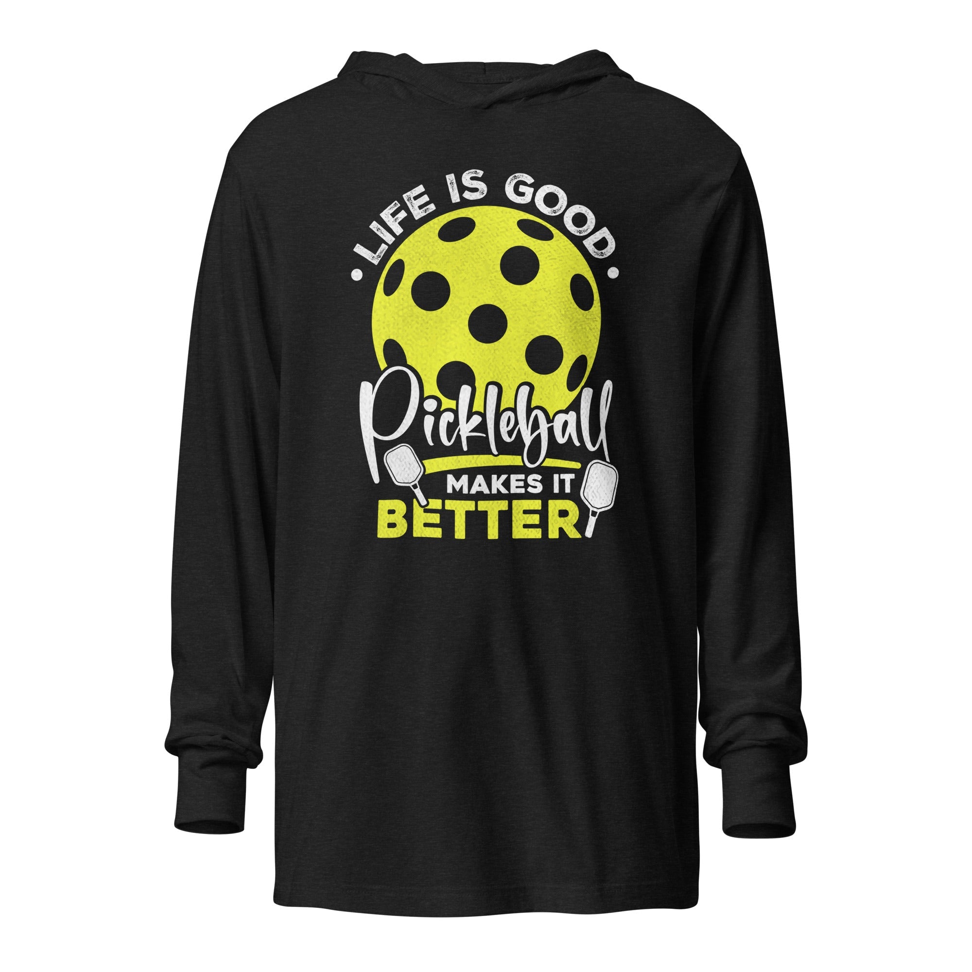 Life Is Good Pickleball Hoodie Tee – Lightweight & Fun - Charcoal - Black Triblend