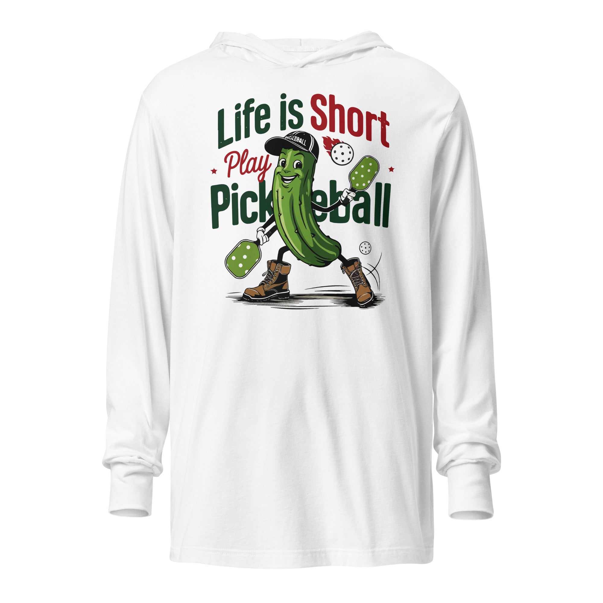 Life Is Short Play Pickleball Hoodie Tee – Lightweight & Sporty - White