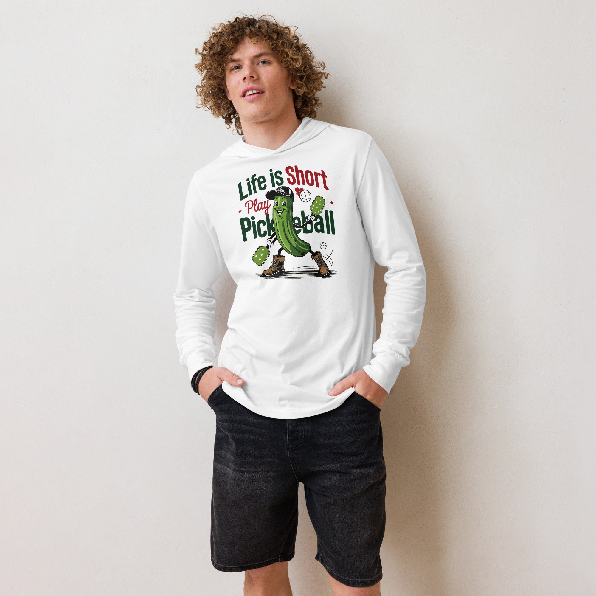 Life Is Short Play Pickleball Hoodie Tee – Lightweight & Sporty - White