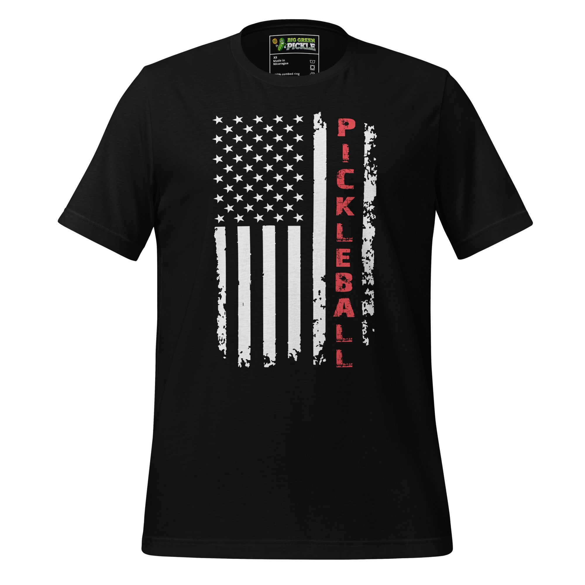 Pickleball American Flag T-Shirt – Patriotic Red, White & Dink - Black