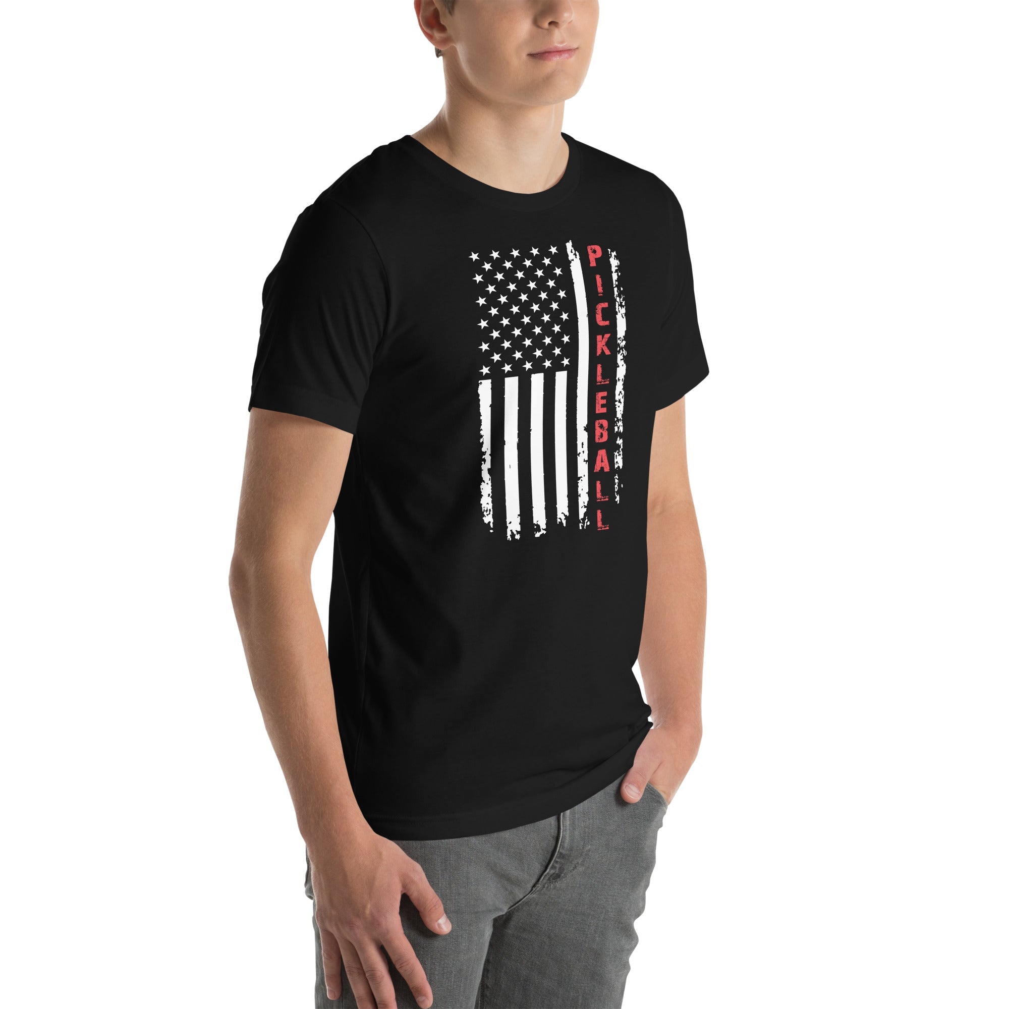 Pickleball American Flag T-Shirt – Patriotic Red, White & Dink - Black