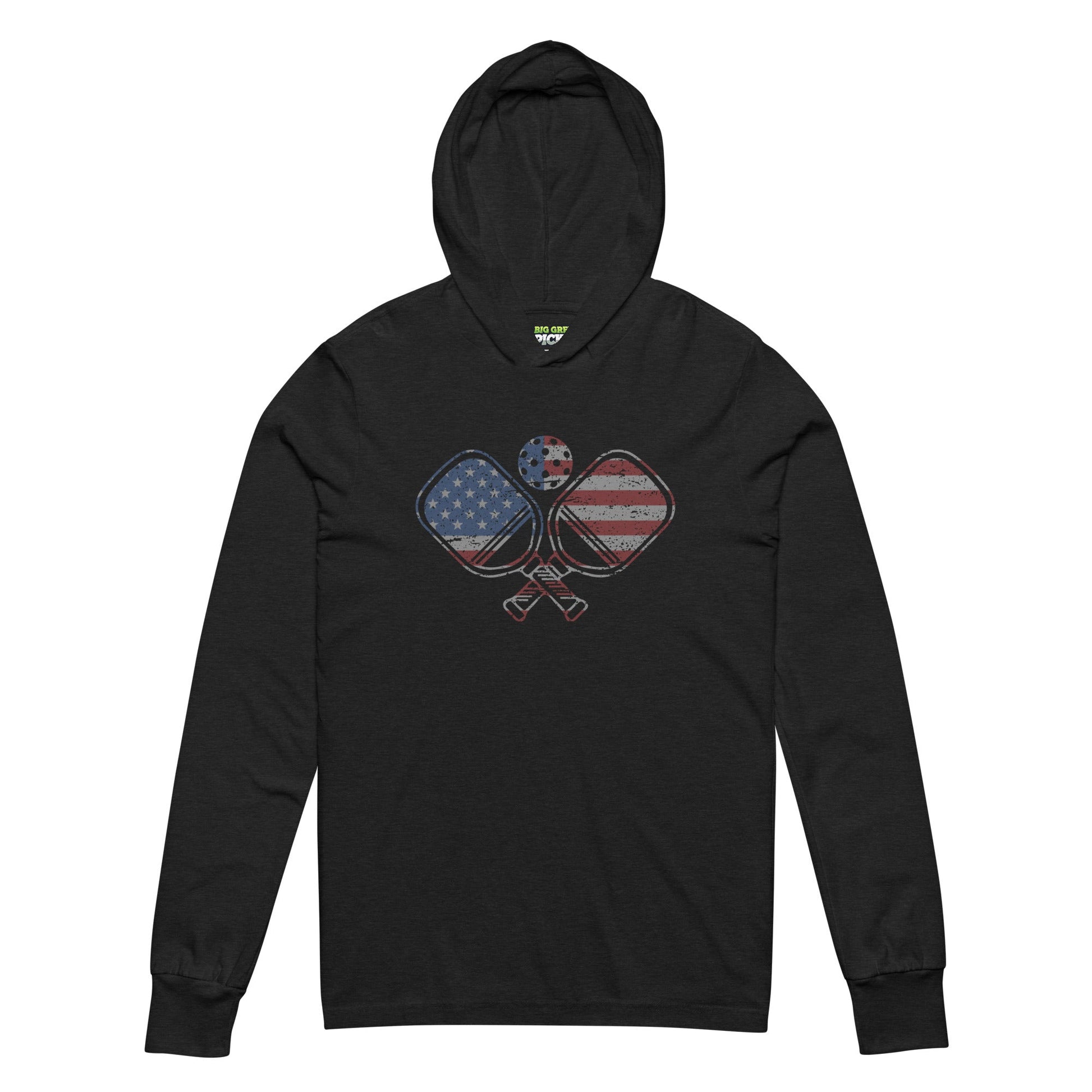 American Flag Pickleball hooded long - sleeve tee - Charcoal - Black Triblend