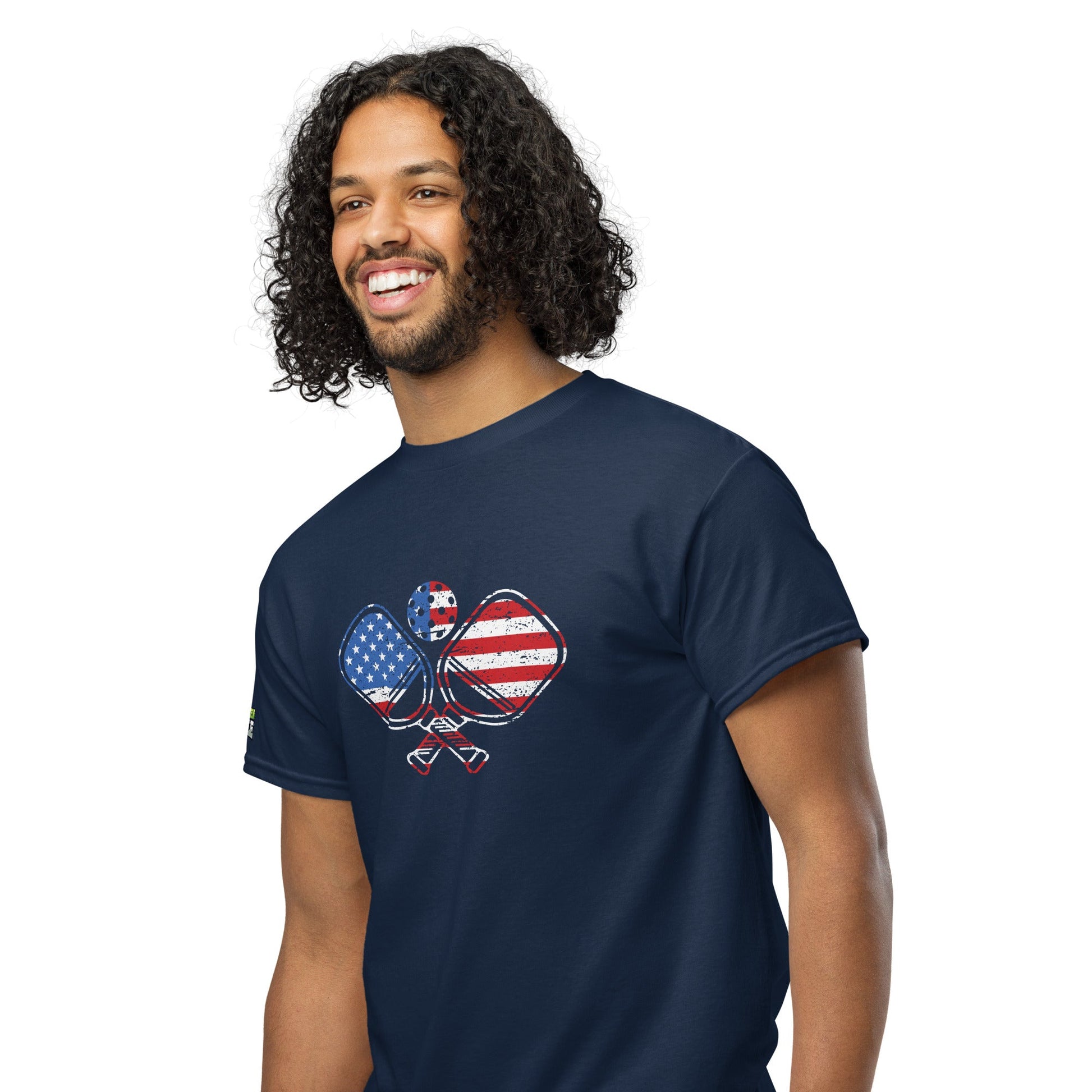American Flag Pickleball on 50/50 DryBlend T-Shirt - Black