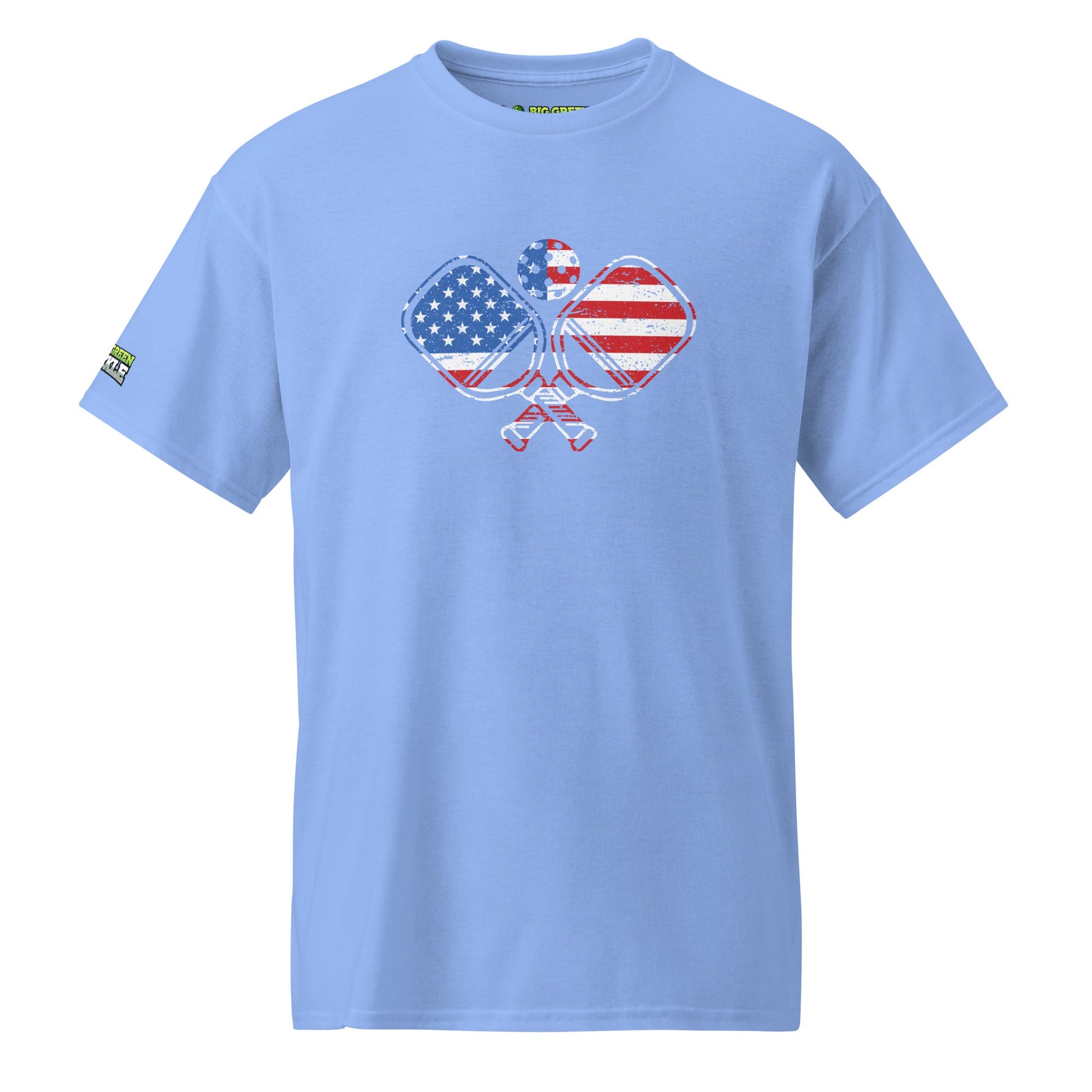 American Flag Pickleball on 50/50 DryBlend T-Shirt - Carolina Blue