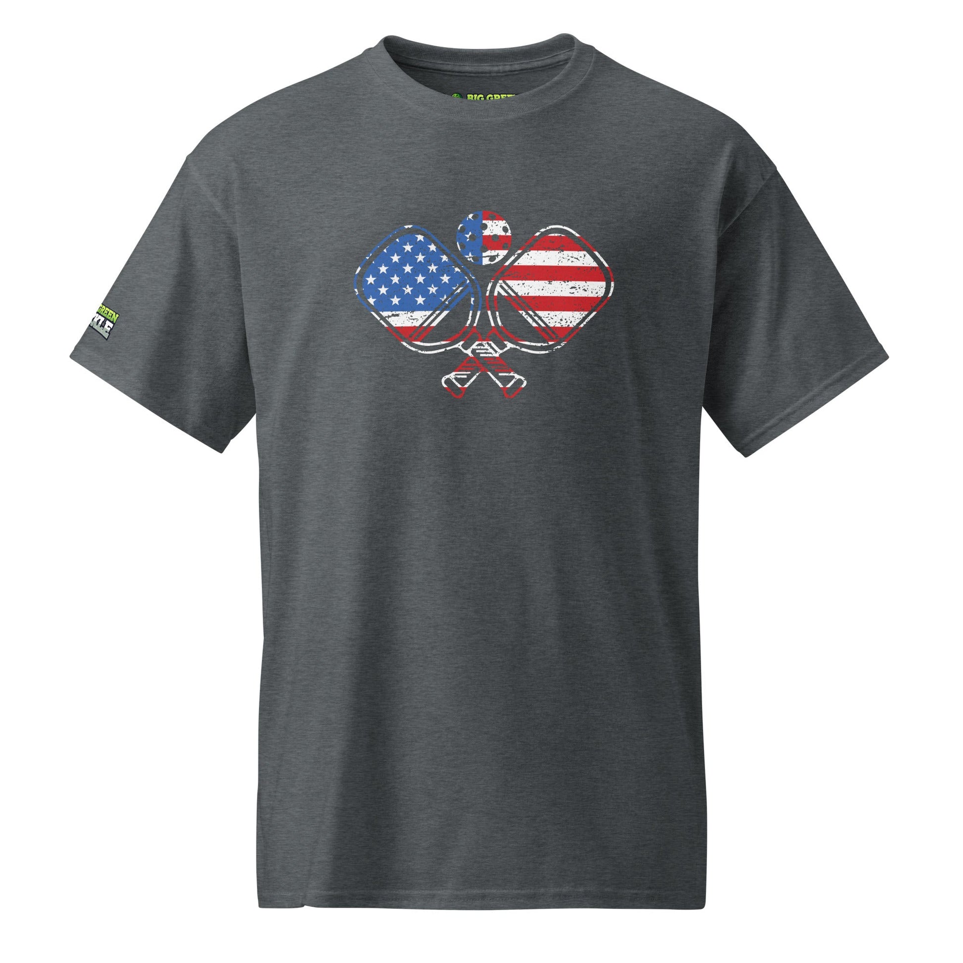 American Flag Pickleball on 50/50 DryBlend T-Shirt - Dark Heather