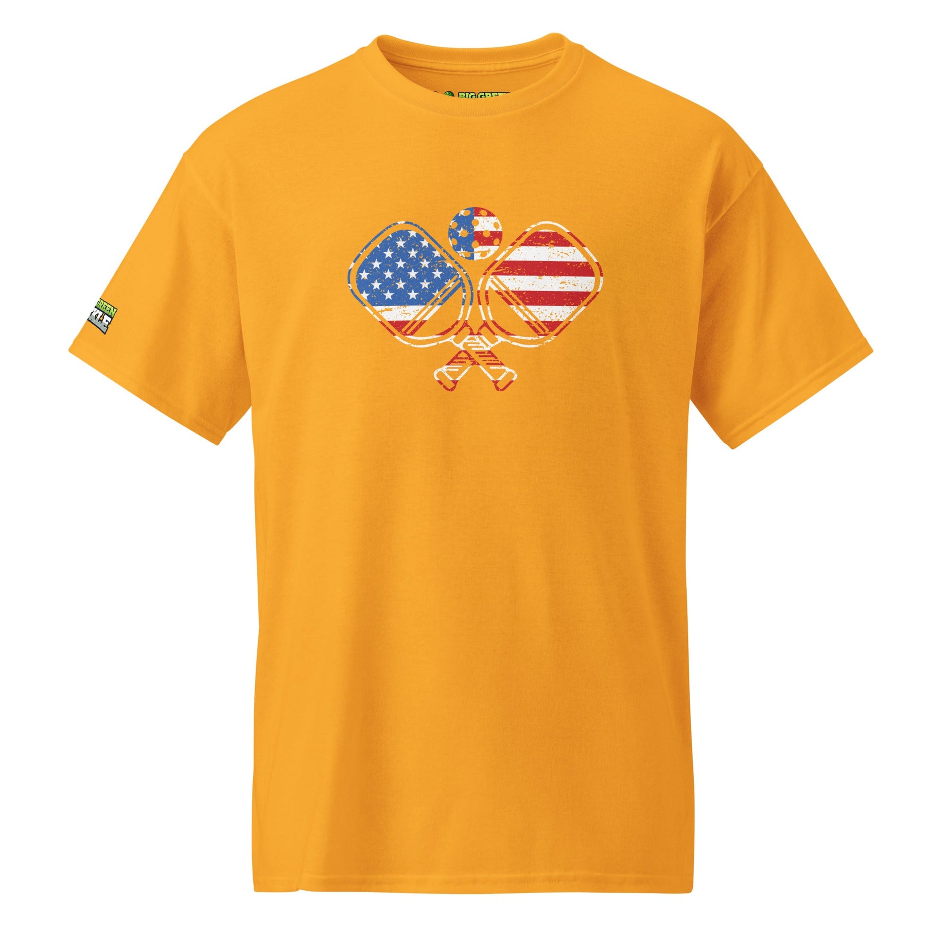 American Flag Pickleball on 50/50 DryBlend T-Shirt - Gold