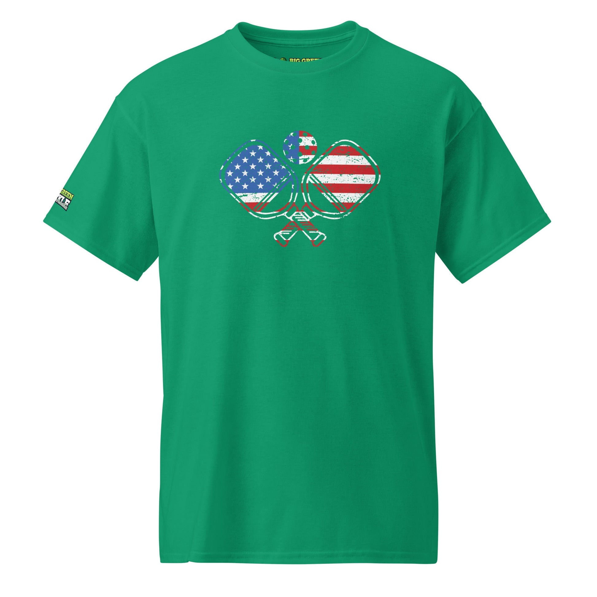 American Flag Pickleball on 50/50 DryBlend T-Shirt - Kelly Green