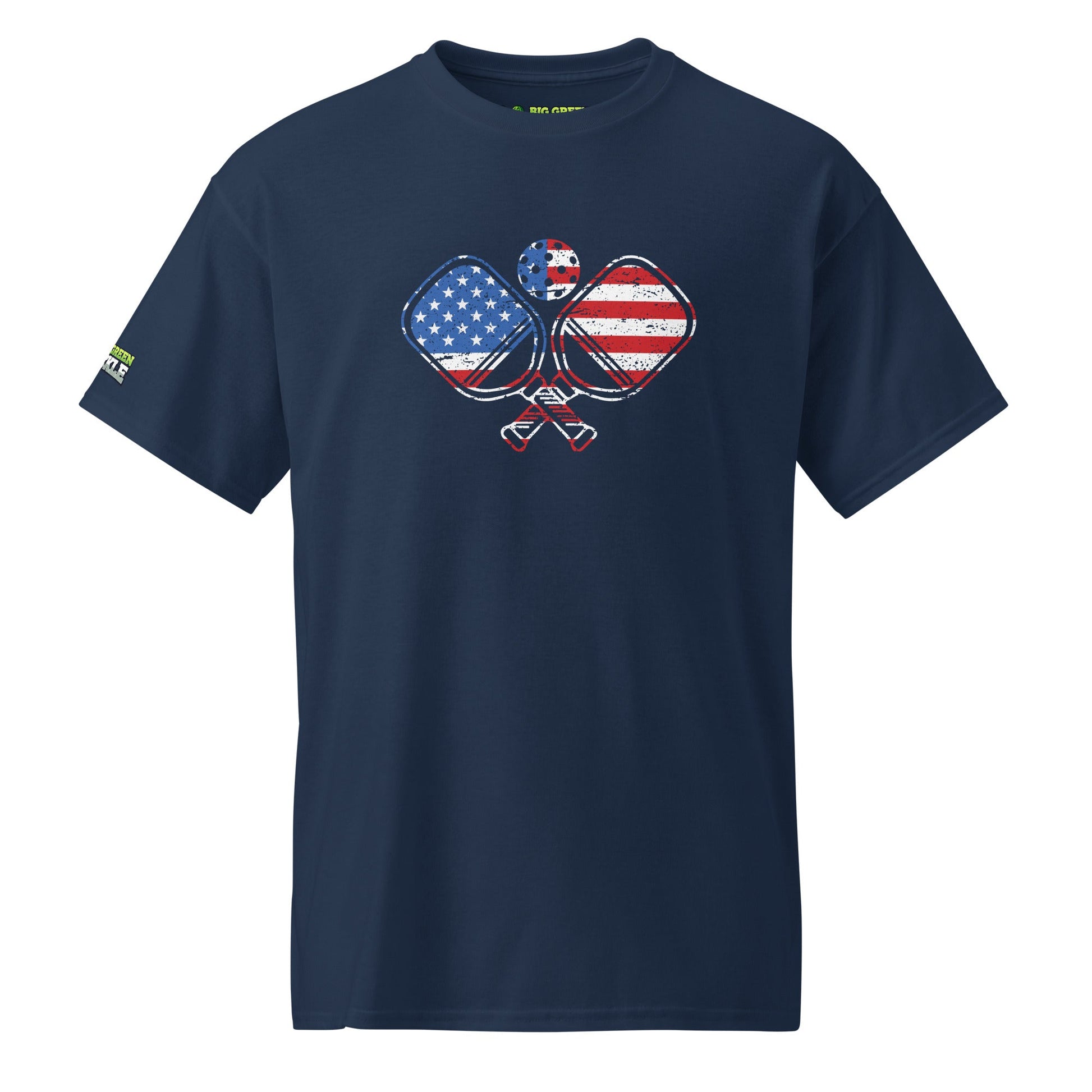 American Flag Pickleball on 50/50 DryBlend T-Shirt - Navy