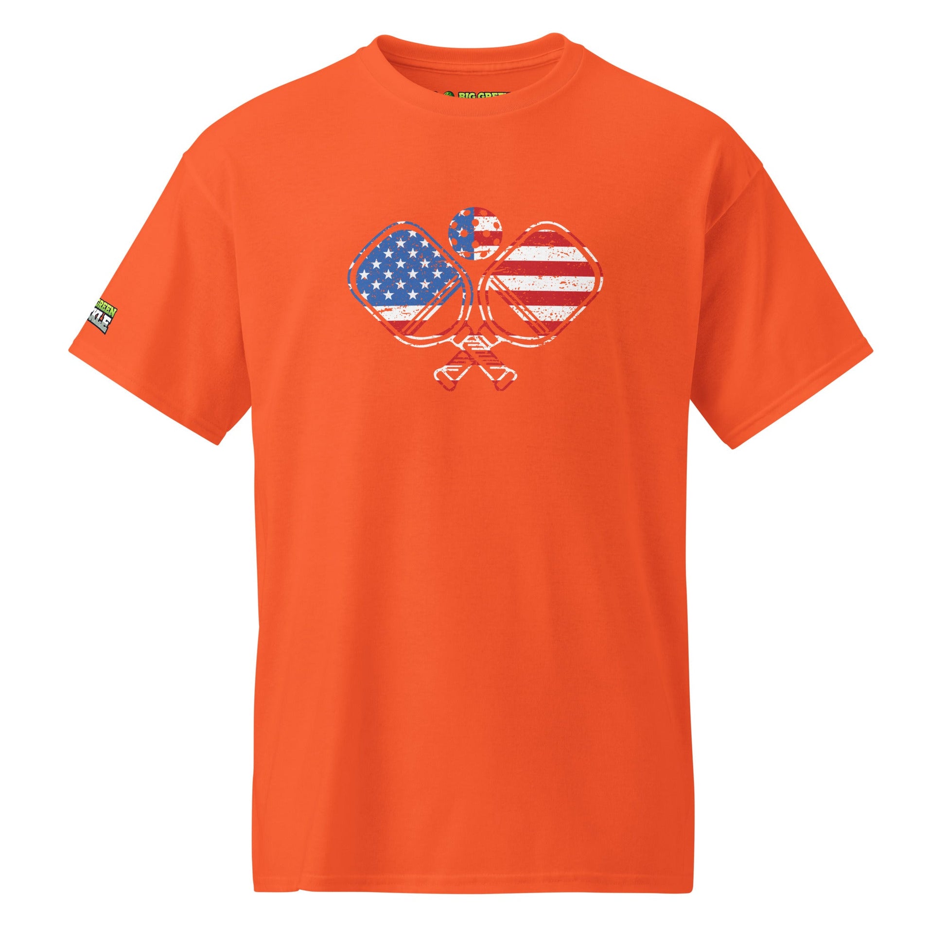 American Flag Pickleball on 50/50 DryBlend T-Shirt - Orange