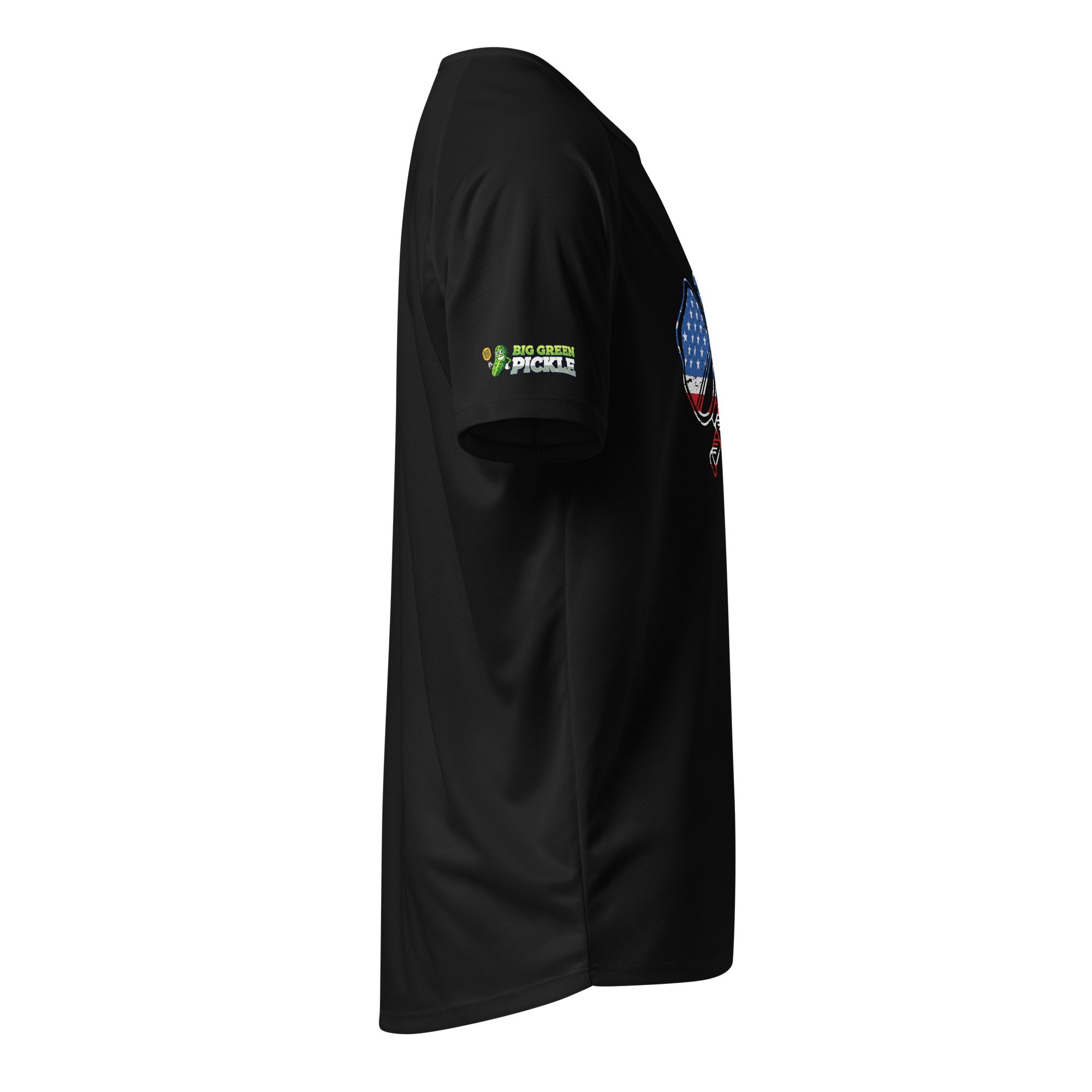 American Flag Pickleball on Polyester Mesh Jersey T-Shirt - Black