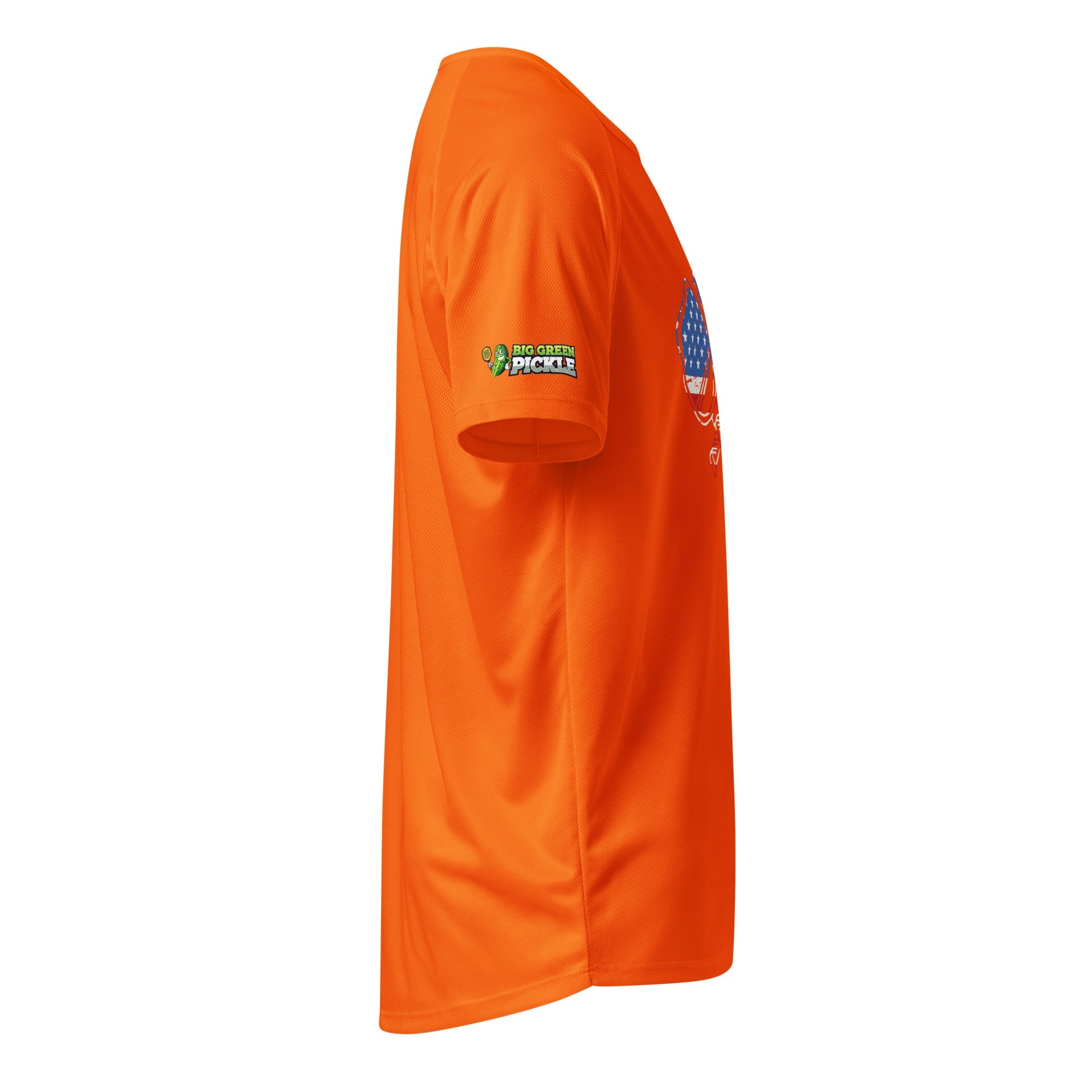 American Flag Pickleball on Polyester Mesh Jersey T-Shirt - Neon Orange