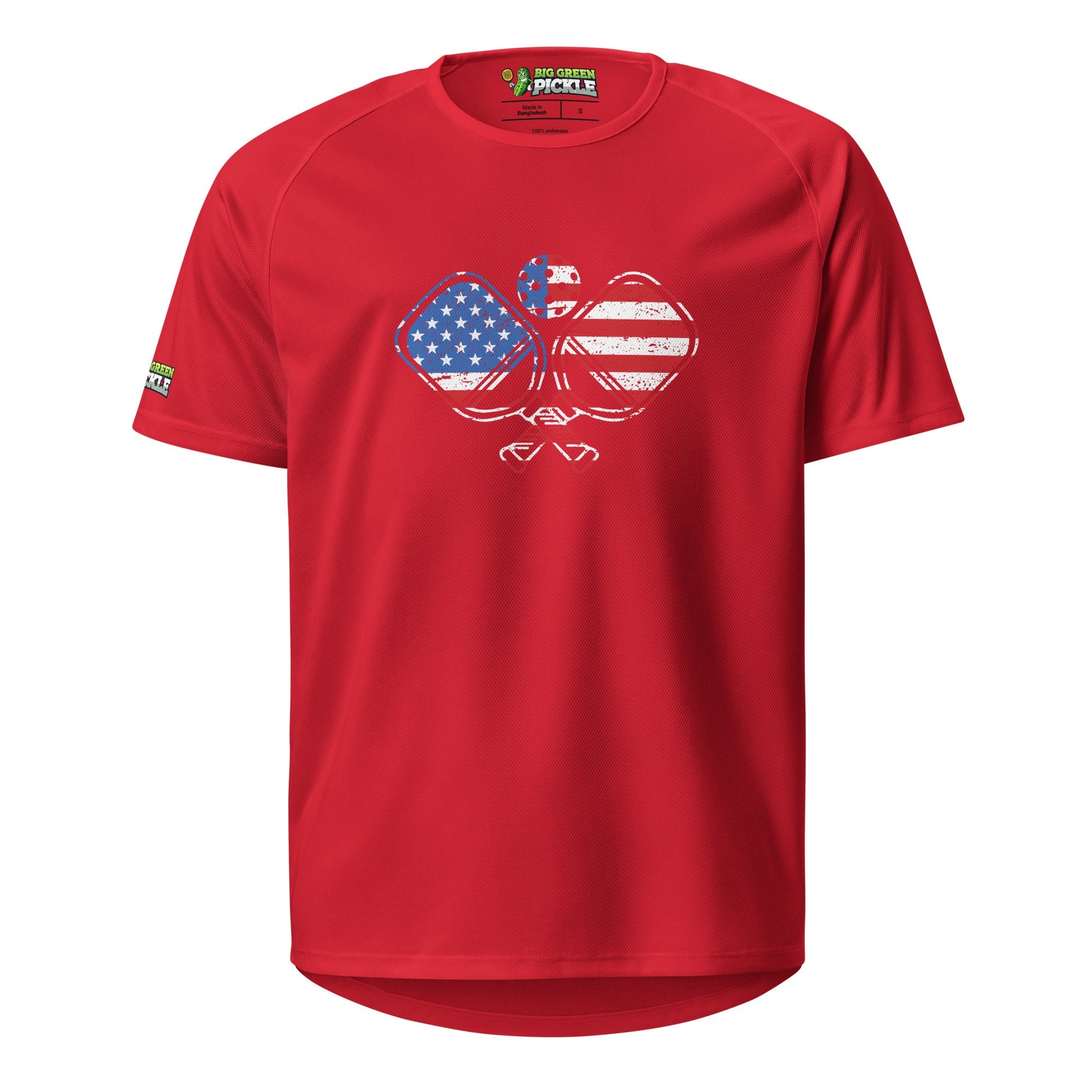 American Flag Pickleball on Polyester Mesh Jersey T-Shirt - Red