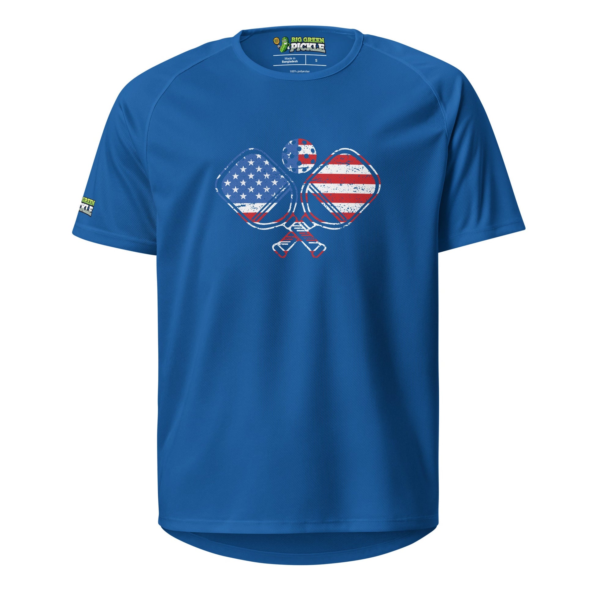 American Flag Pickleball on Polyester Mesh Jersey T-Shirt - Royal Blue