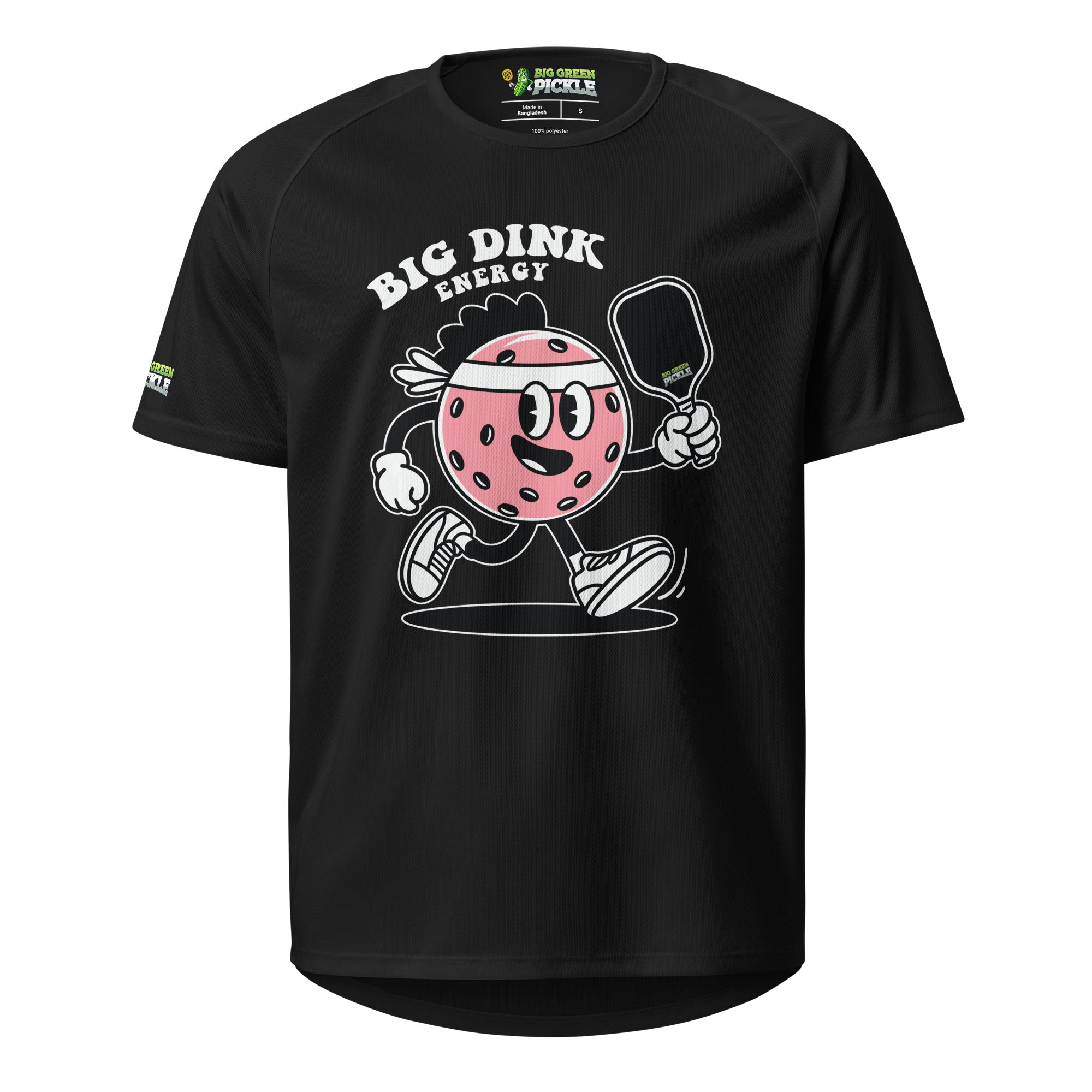 Big Dink Energy (Pink Pickleball) Moisture Wicking Polyester Mesh T-Shirts - Black