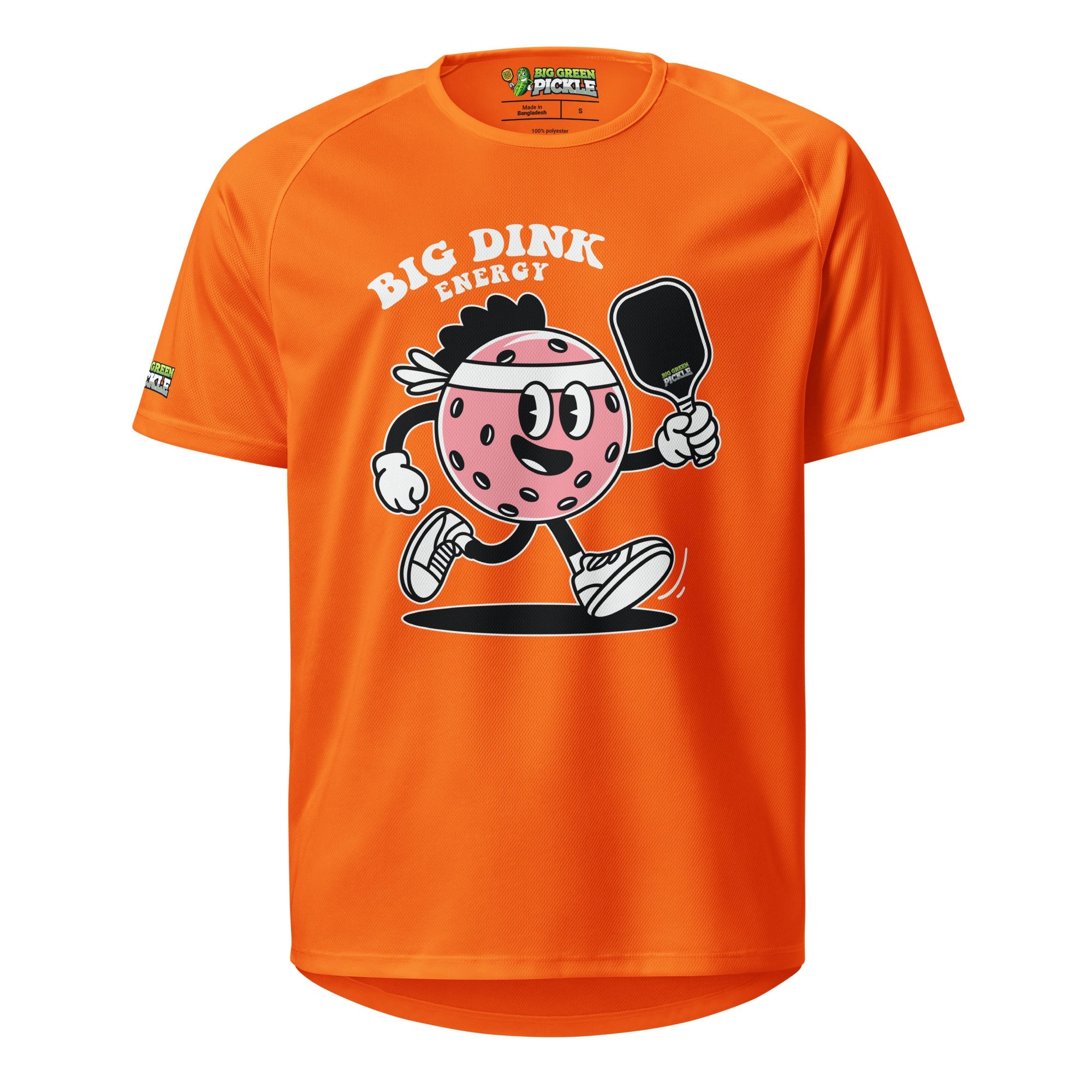 Big Dink Energy (Pink Pickleball) Moisture Wicking Polyester Mesh T-Shirts - Neon Orange