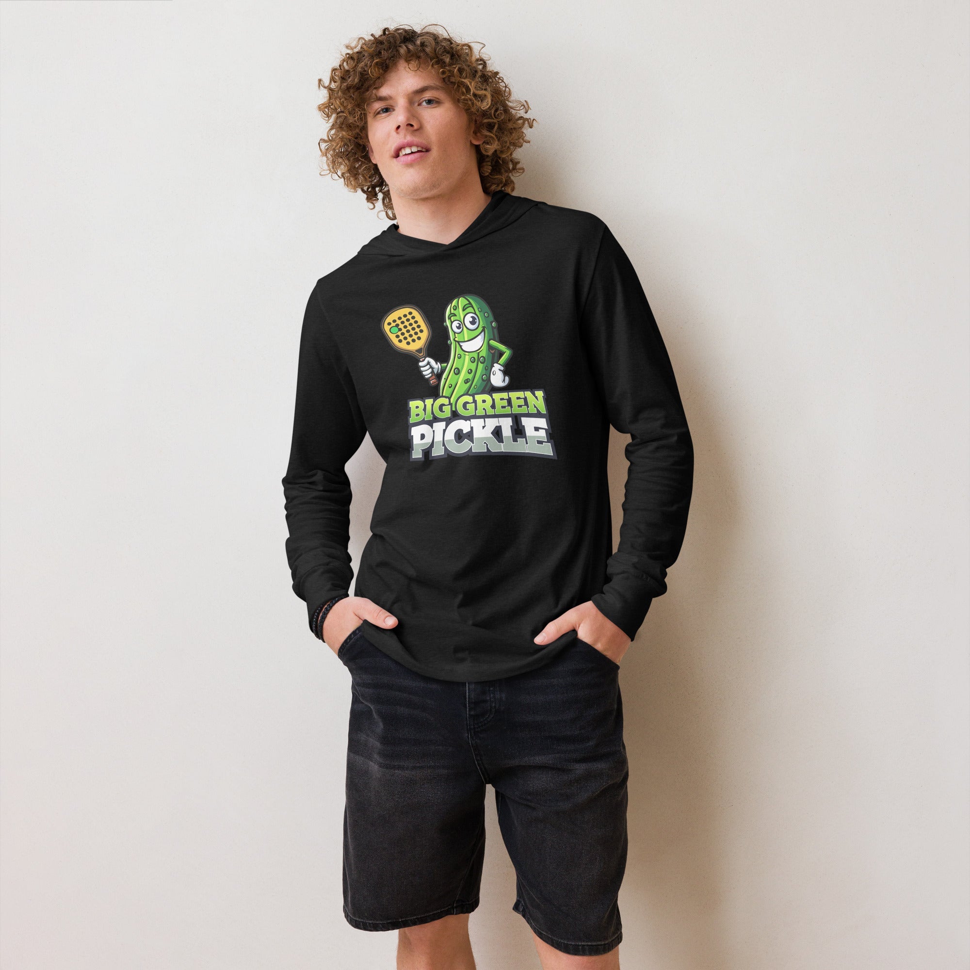 Big Green Pickle hooded long - sleeve tee - Charcoal - Black Triblend