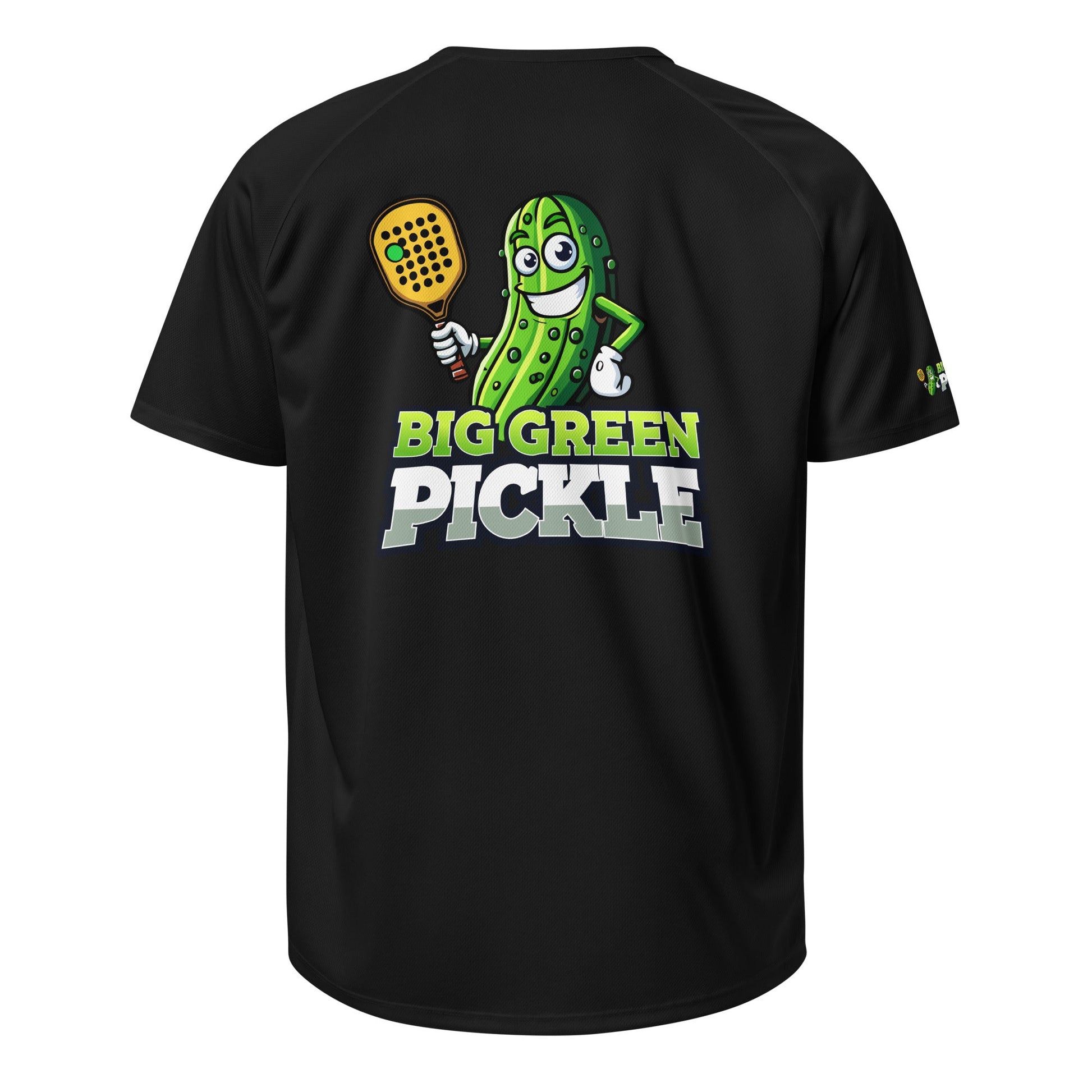 Big Green Pickle Moisture Wicking Polyester Mesh T-Shirt (front/back) - Black