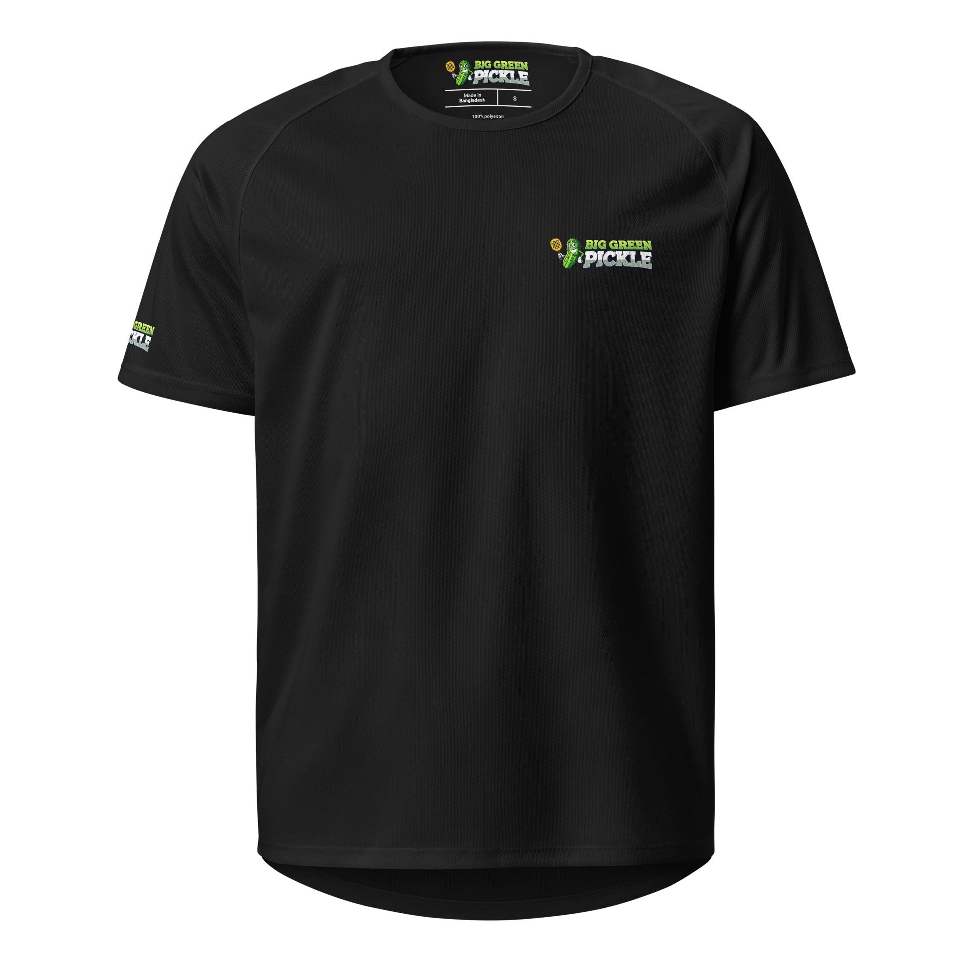 Big Green Pickle Moisture Wicking Polyester Mesh T-Shirt (front/back) - Black
