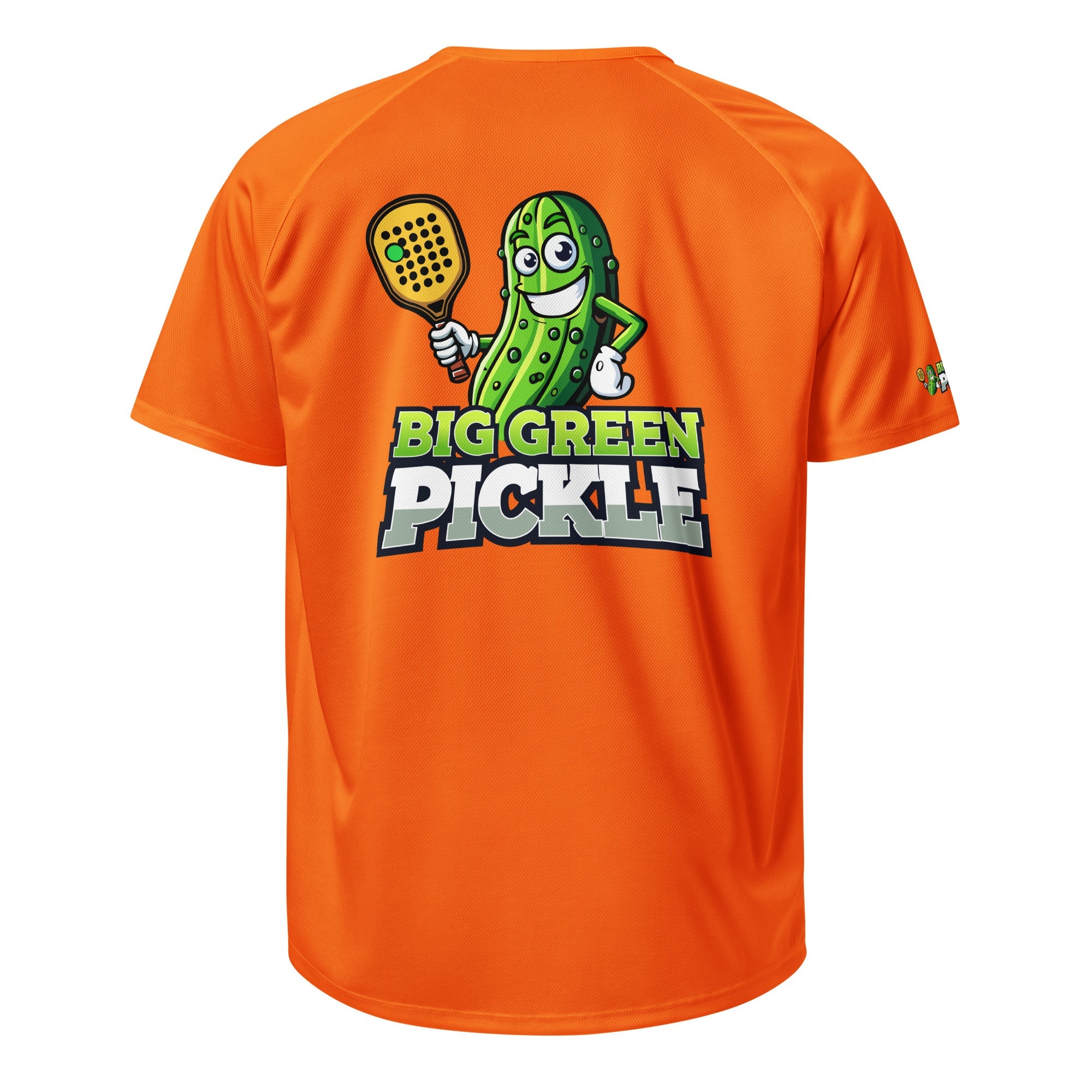 Big Green Pickle Moisture Wicking Polyester Mesh T-Shirt (front/back) - Neon Orange