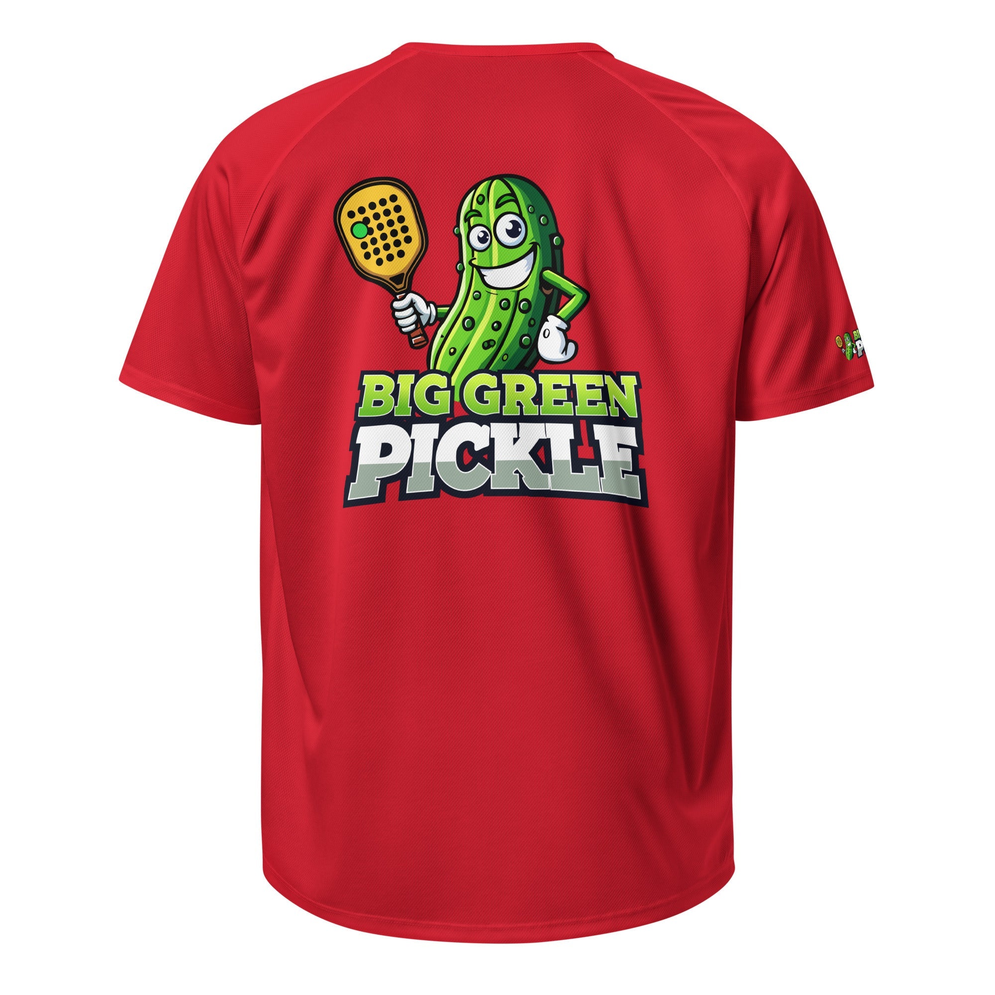 Big Green Pickle Moisture Wicking Polyester Mesh T-Shirt (front/back) - Red