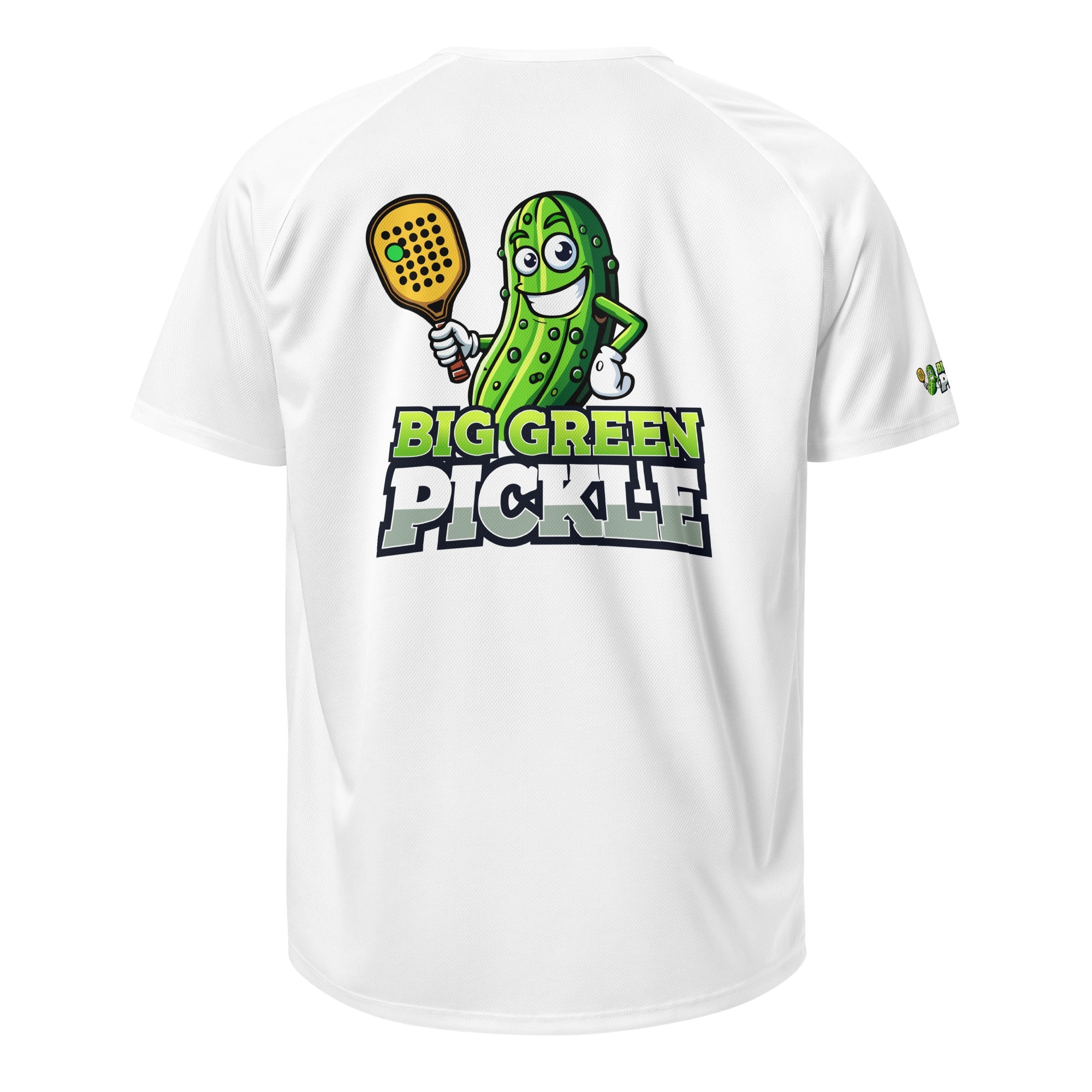 Big Green Pickle Moisture Wicking Polyester Mesh T-Shirt (front/back) - White