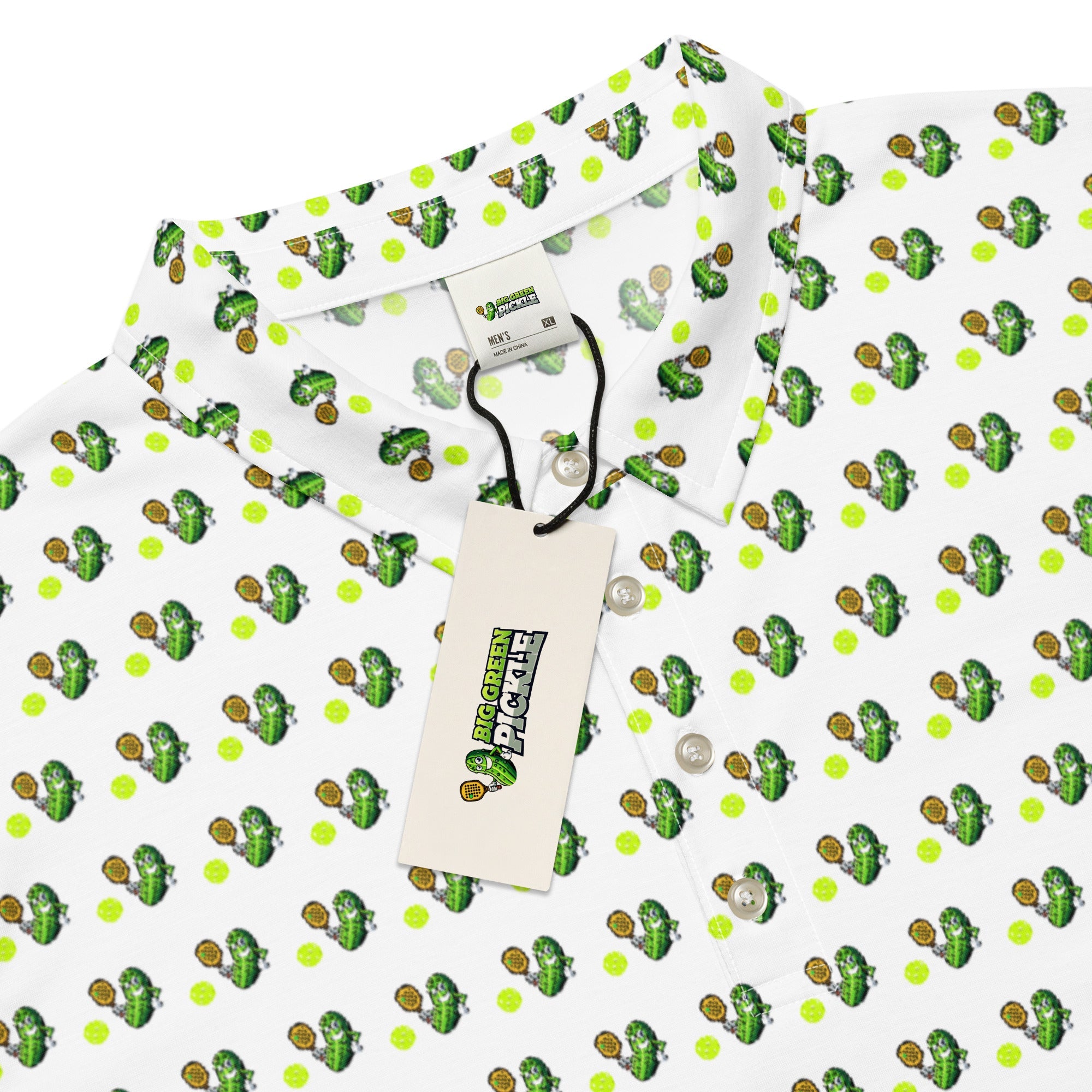 Big Green Pickle Pickleball Polo Shirt – Moisture - Wicking All - Over Print - XS