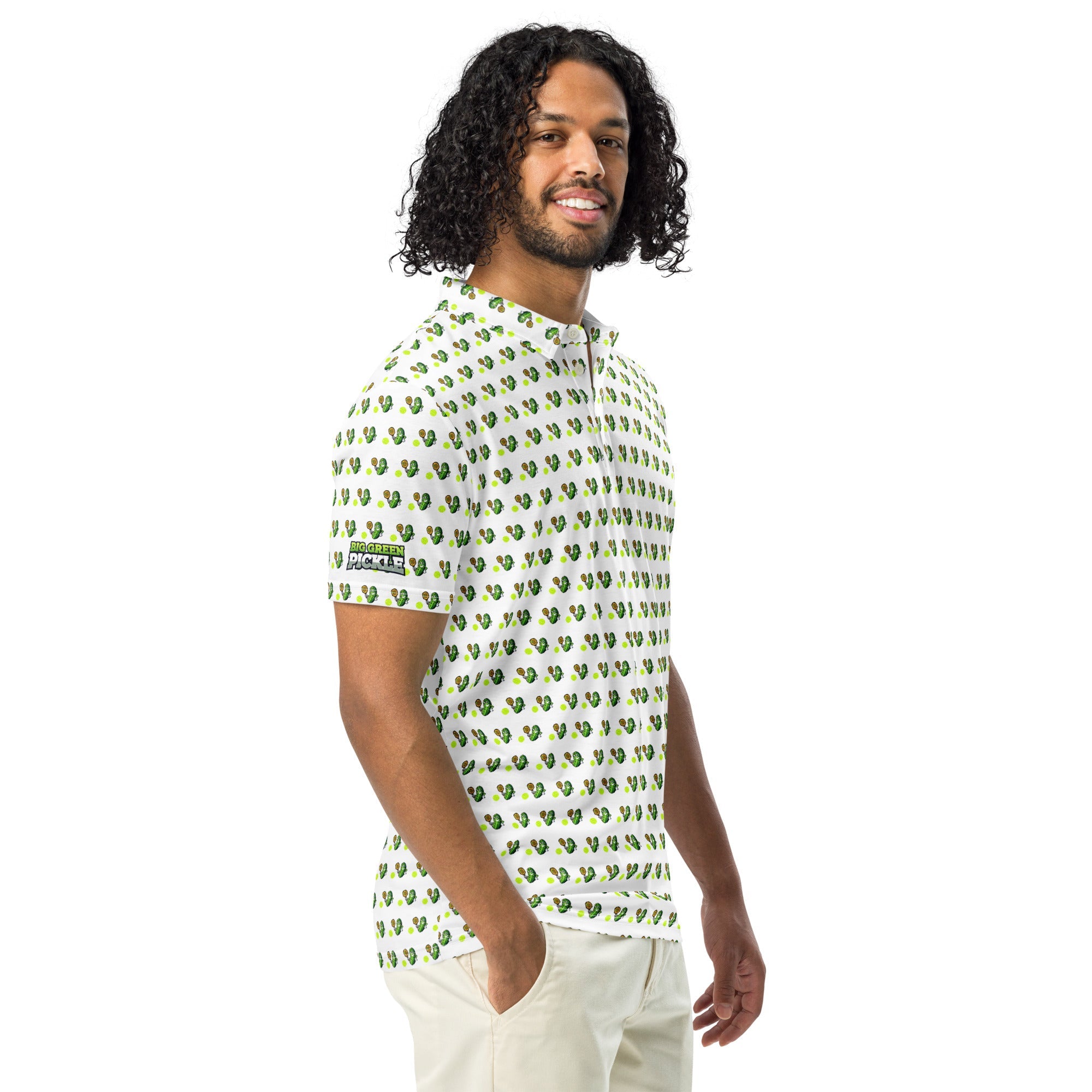 Big Green Pickle Pickleball Polo Shirt – Moisture - Wicking All - Over Print - XS