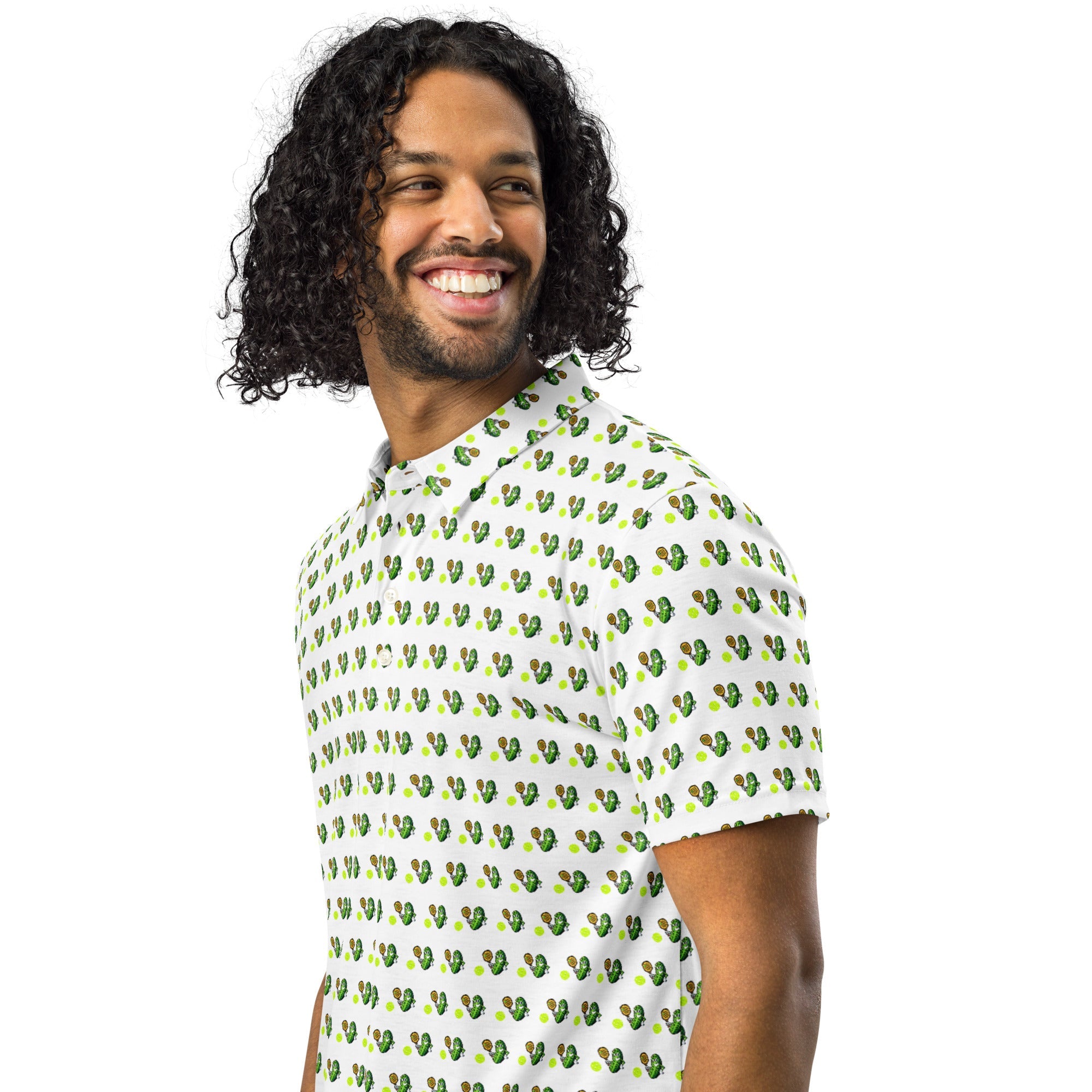 Big Green Pickle Pickleball Polo Shirt – Moisture - Wicking All - Over Print - XS