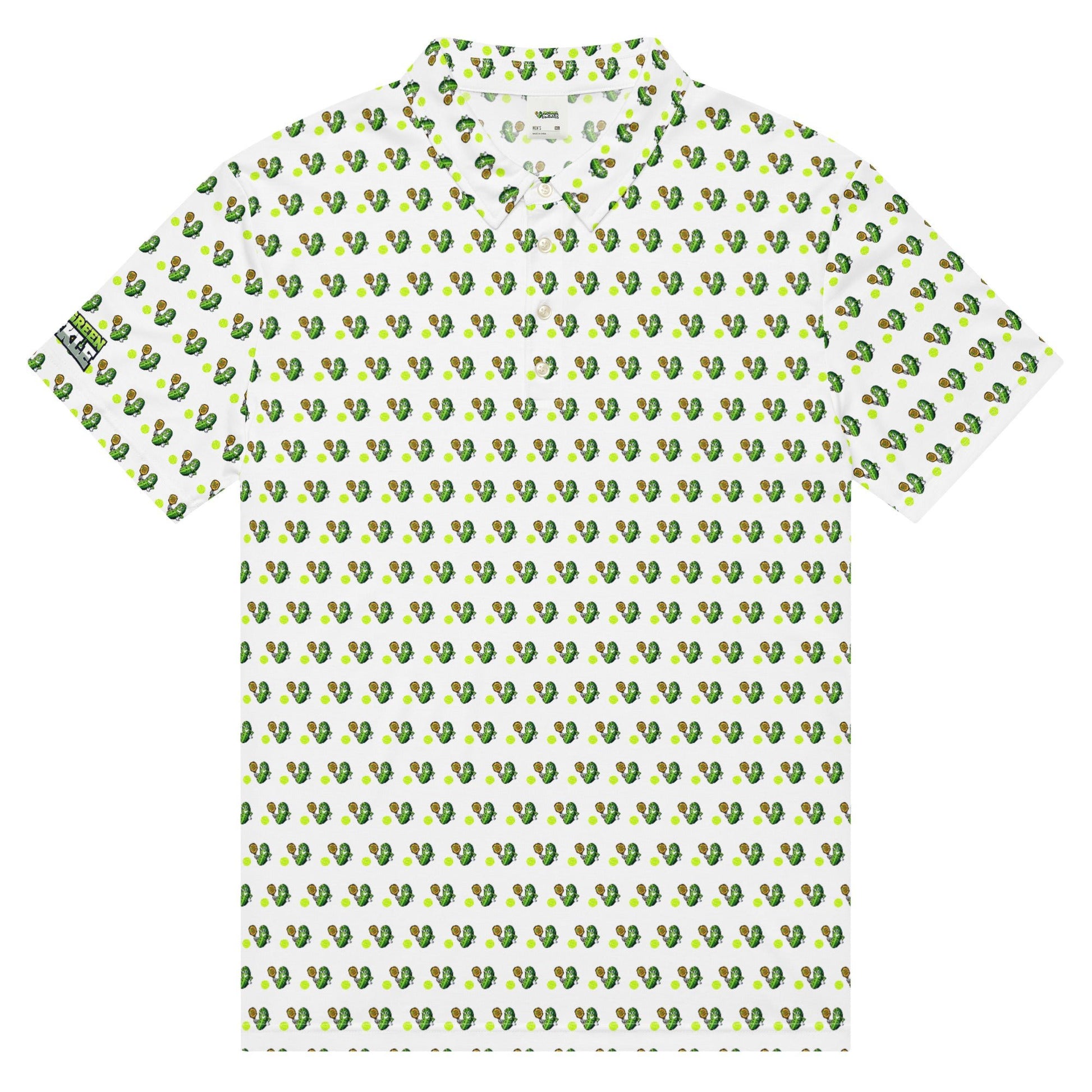 Big Green Pickle Pickleball Polo Shirt – Moisture - Wicking All - Over Print - XS