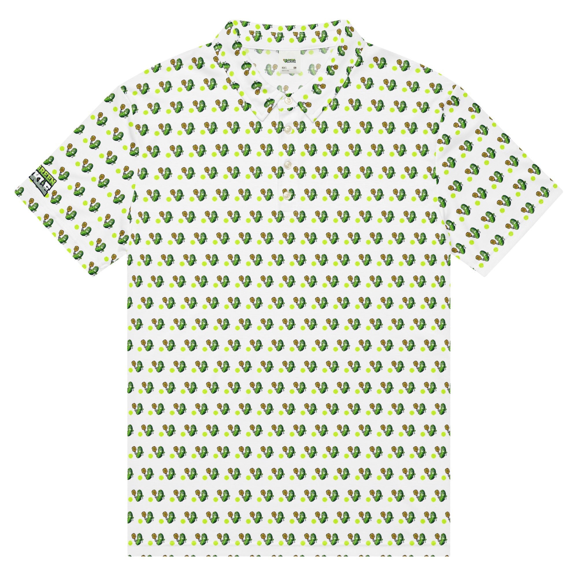 Big Green Pickle Pickleball Polo Shirt – Moisture - Wicking All - Over Print - XS