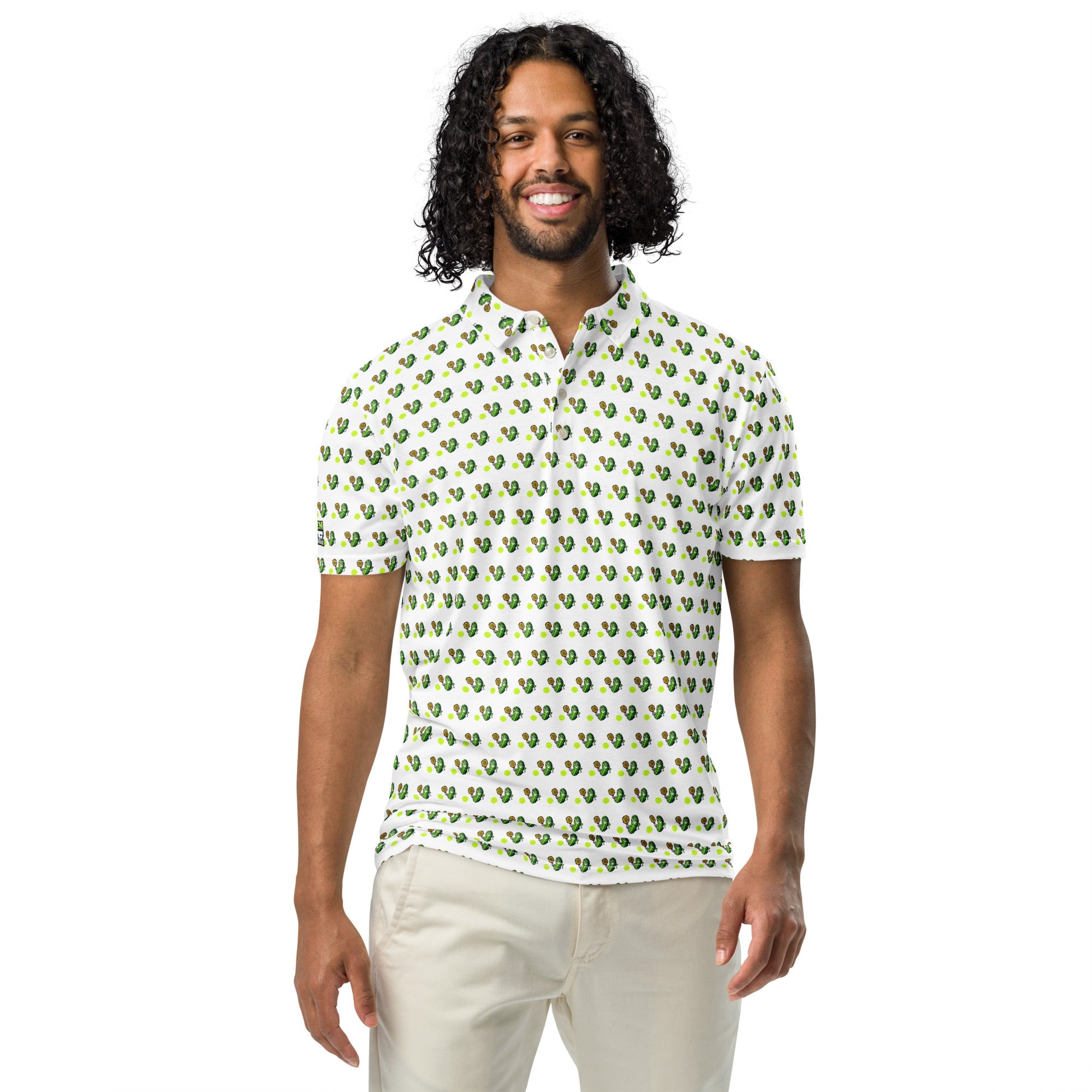 Big Green Pickle Pickleball Polo Shirt – Moisture - Wicking All - Over Print - XS