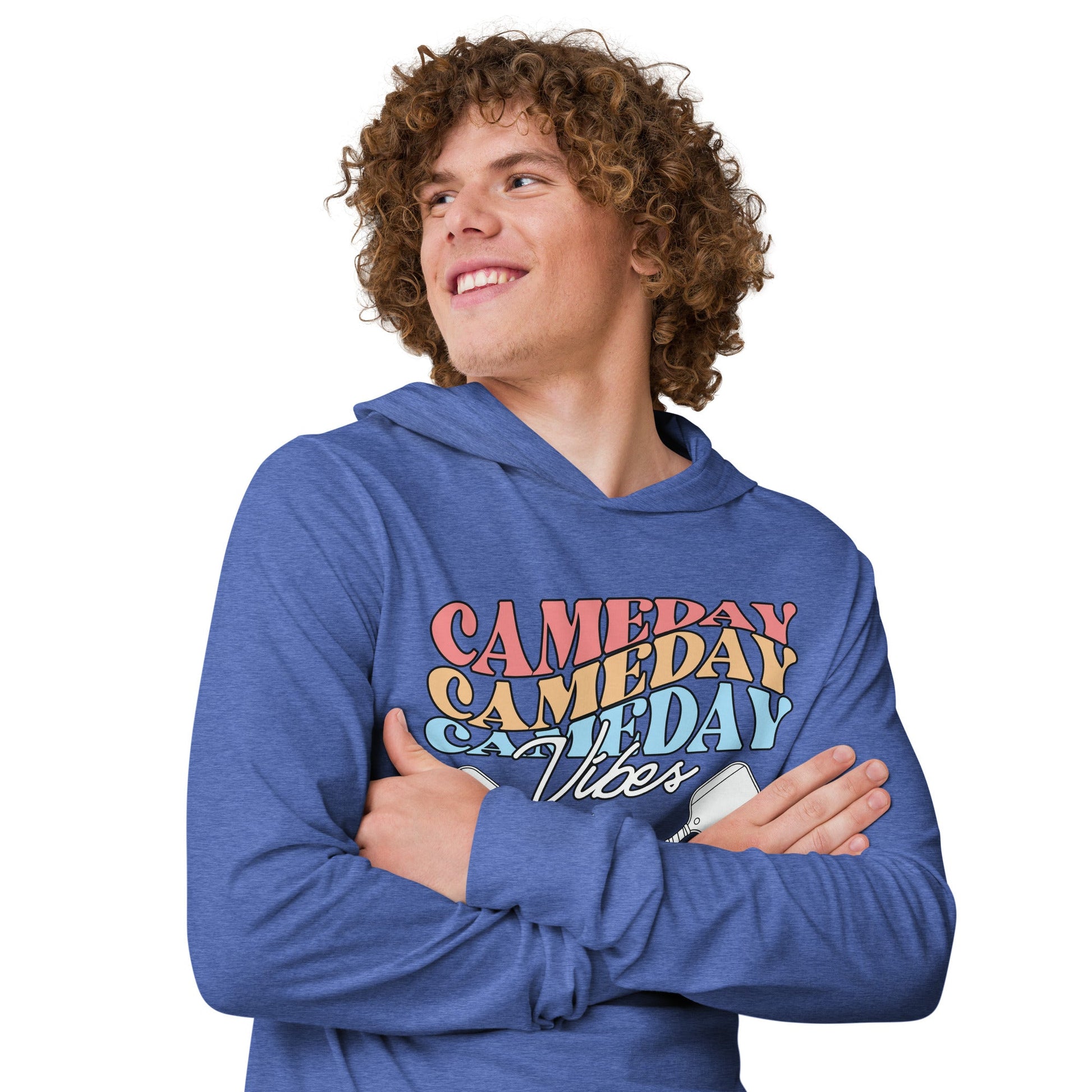 Gameday Vibes Pickleball Hoodie Tee - Heather True Royal