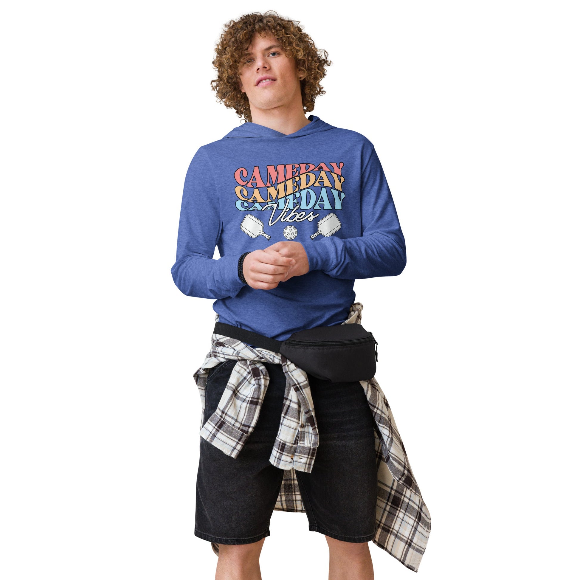 Gameday Vibes Pickleball Hoodie Tee - Heather True Royal