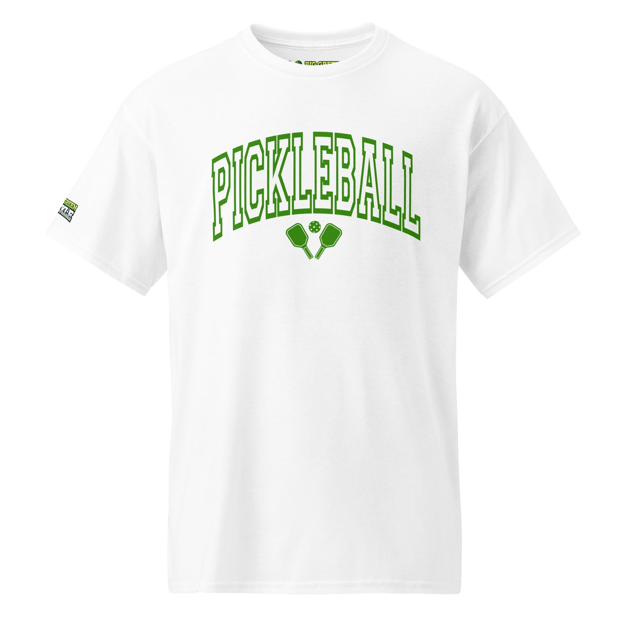 Green Arched Letters "PICKLEBALL" 50/50 DryBlend T-Shirt - White