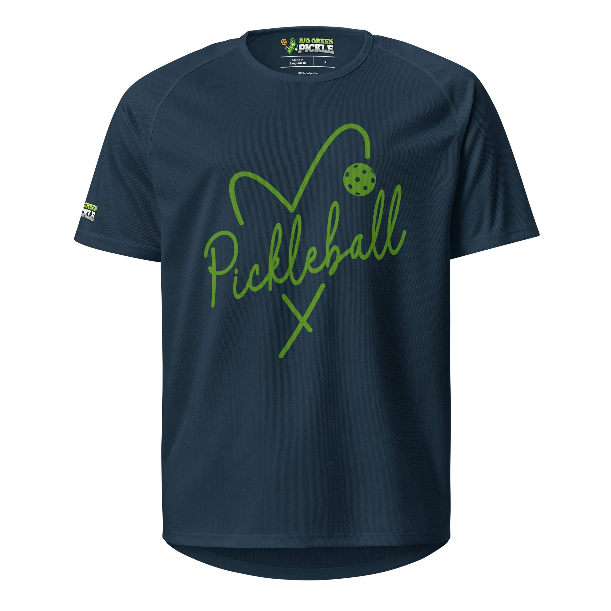 Green Heart Pickleball Moisture Wicking Polyester T-Shirt - French Navy