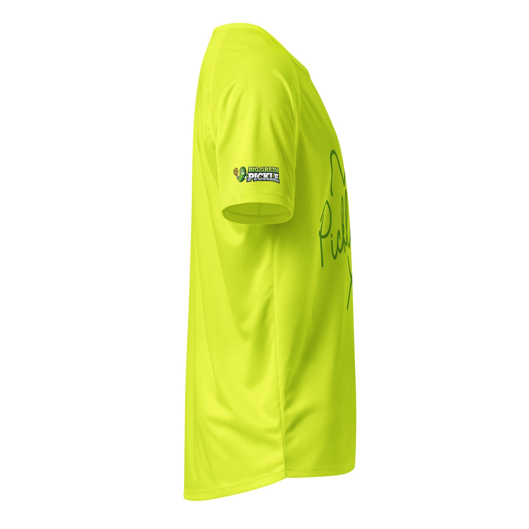 Green Heart Pickleball Moisture Wicking Polyester T-Shirt - Neon Yellow