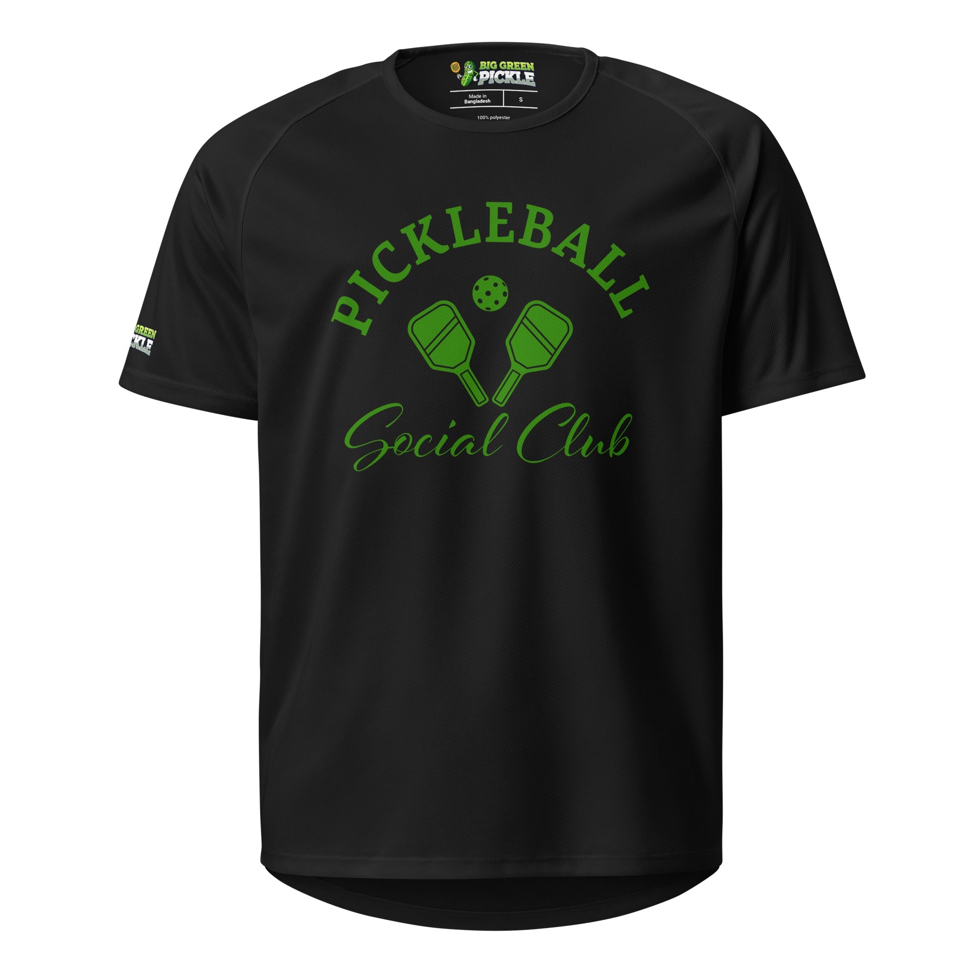 Green Pickleball Social Club Moisture Wicking Polyester Mesh T-Shirt - Black