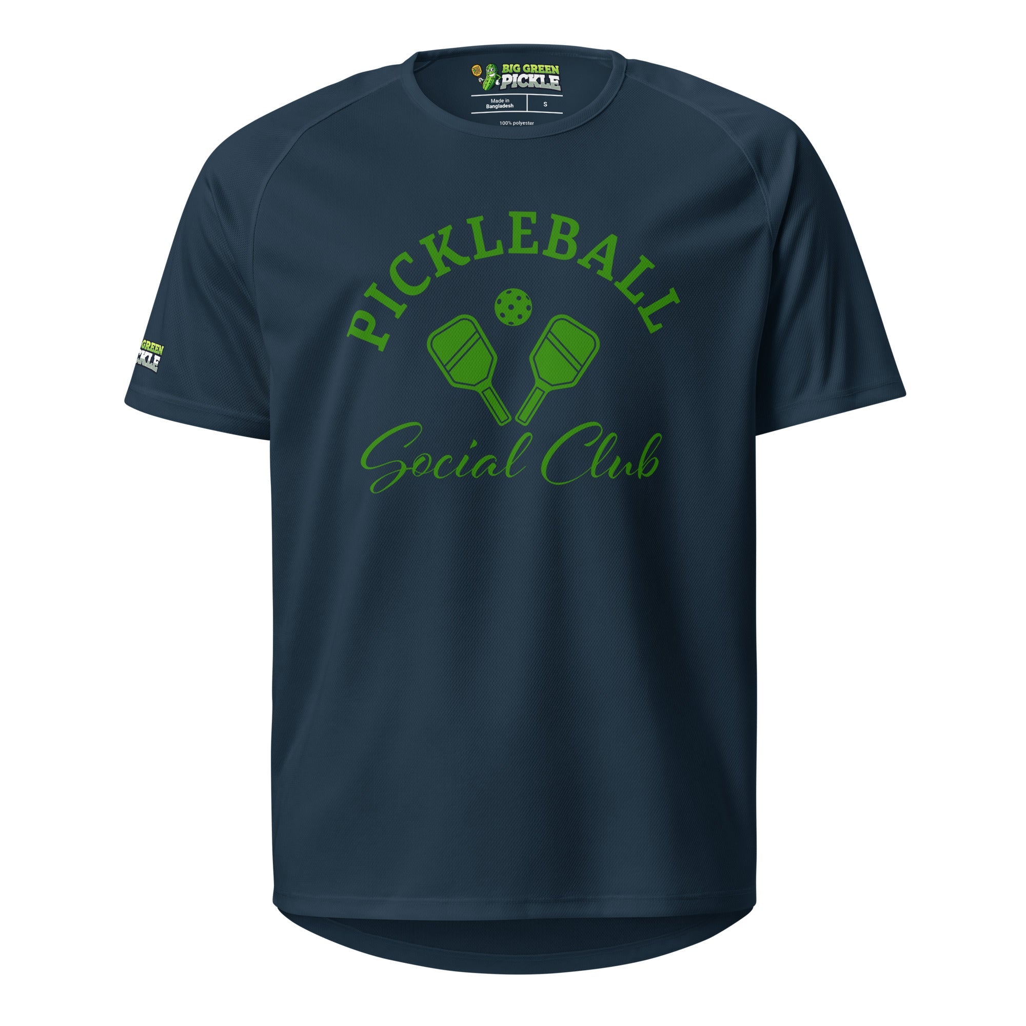 Green Pickleball Social Club Moisture Wicking Polyester Mesh T-Shirt - French Navy