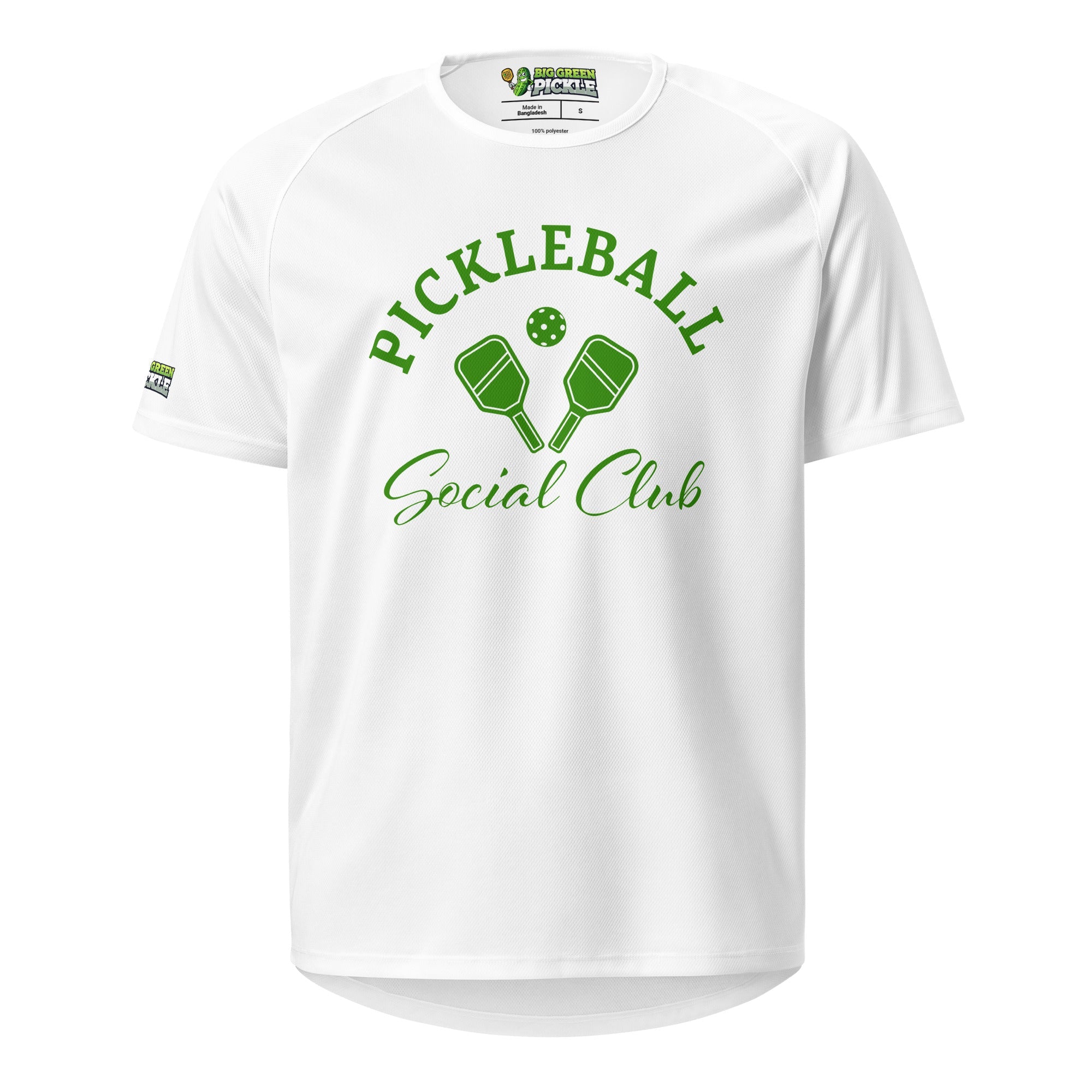 Green Pickleball Social Club Moisture Wicking Polyester Mesh T-Shirt - White