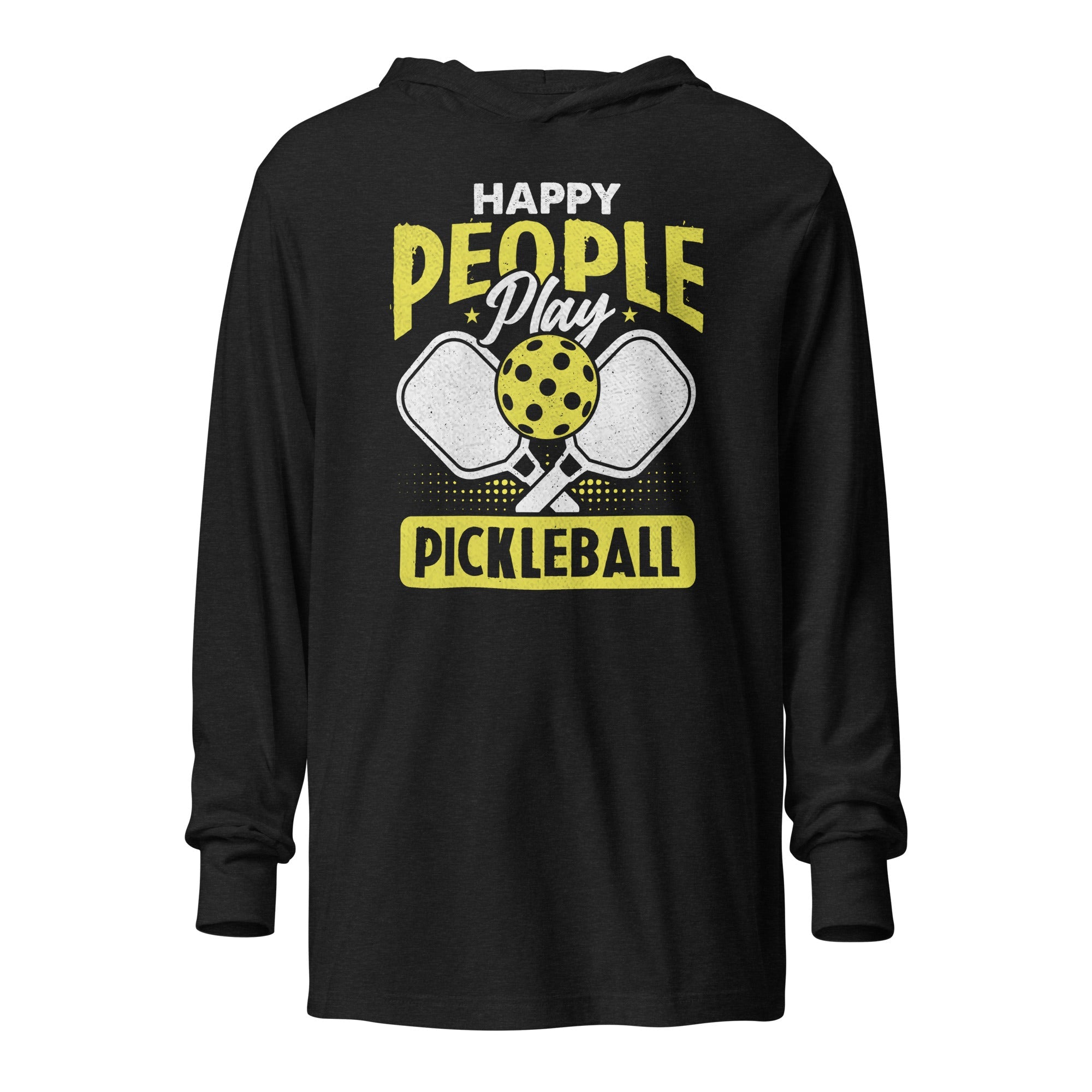 Happy People Play Pickleball Hoodie Tee – Lightweight & Fun - Charcoal - Black Triblend