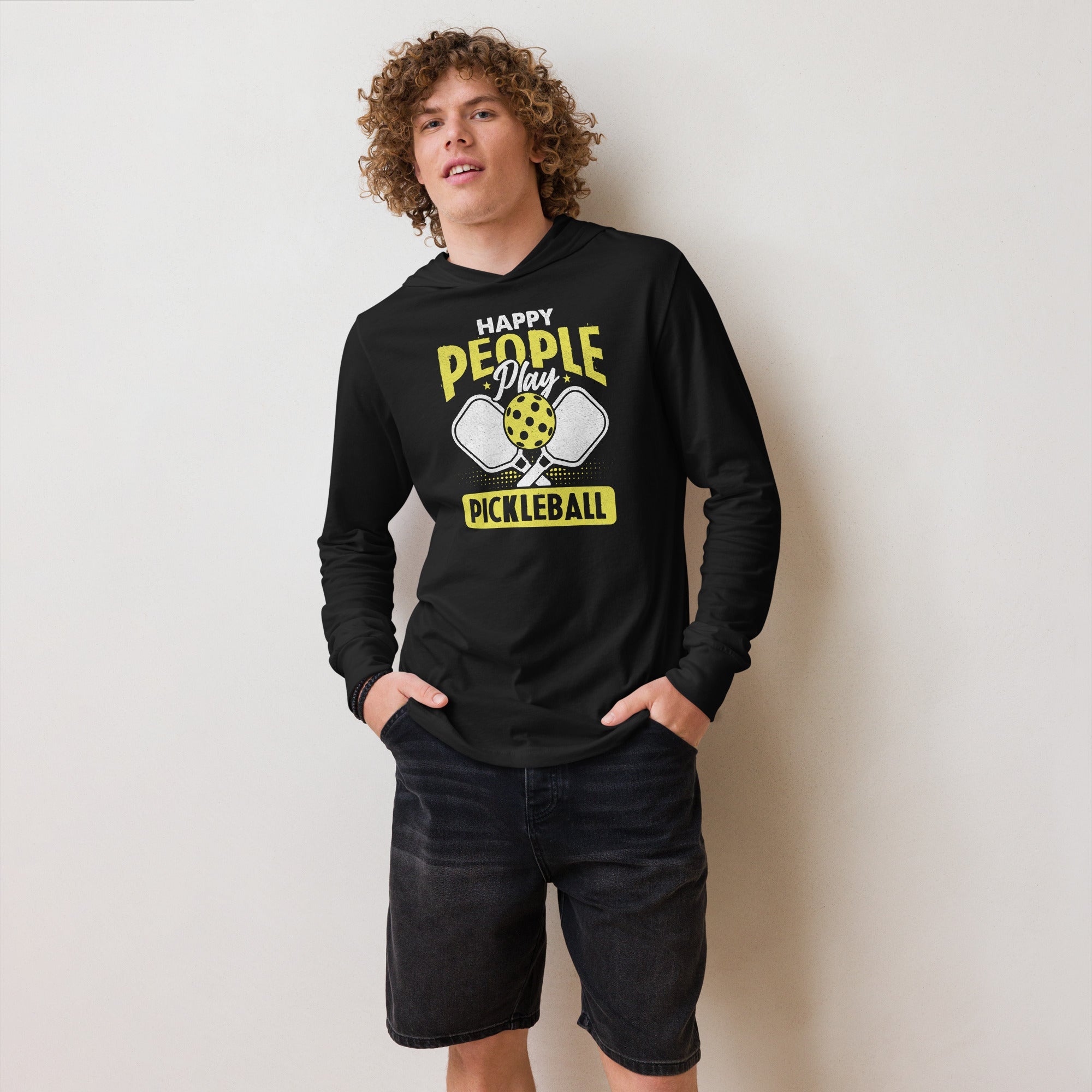 Happy People Play Pickleball Hoodie Tee – Lightweight & Fun - Charcoal - Black Triblend