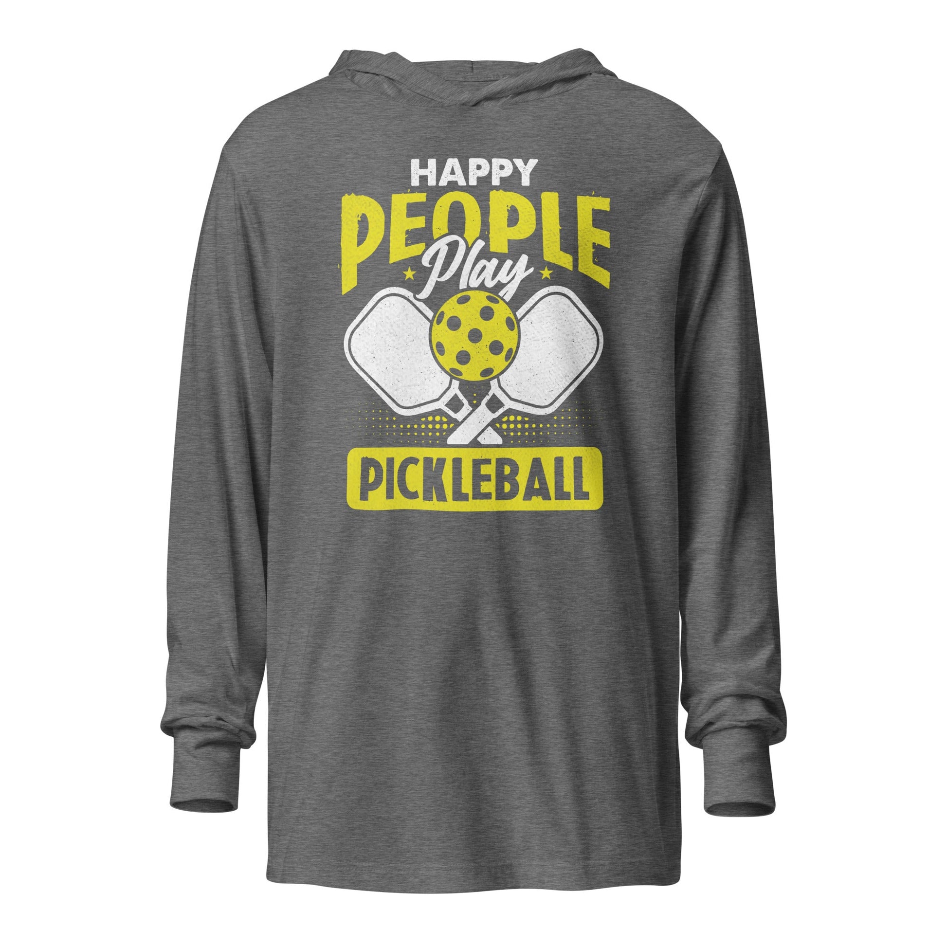 Happy People Play Pickleball Hoodie Tee – Lightweight & Fun - Grey Triblend