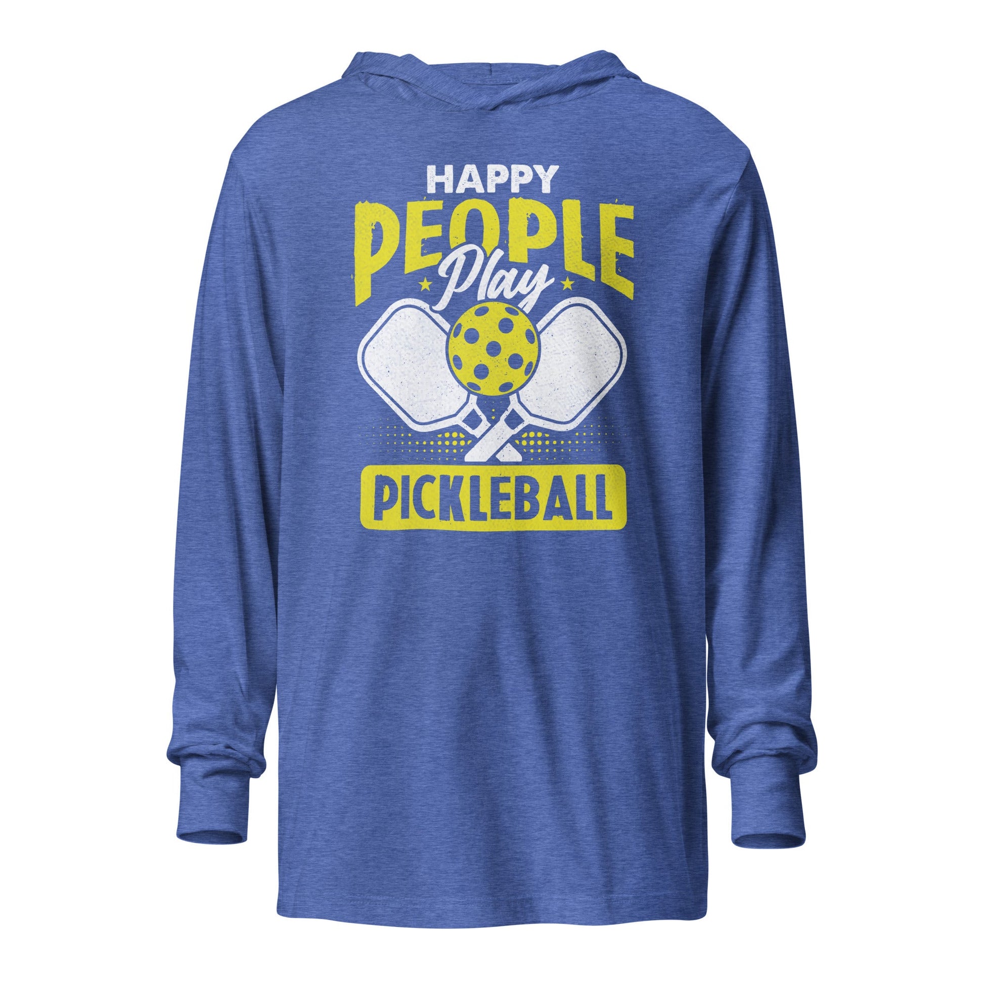 Happy People Play Pickleball Hoodie Tee – Lightweight & Fun - Heather True Royal
