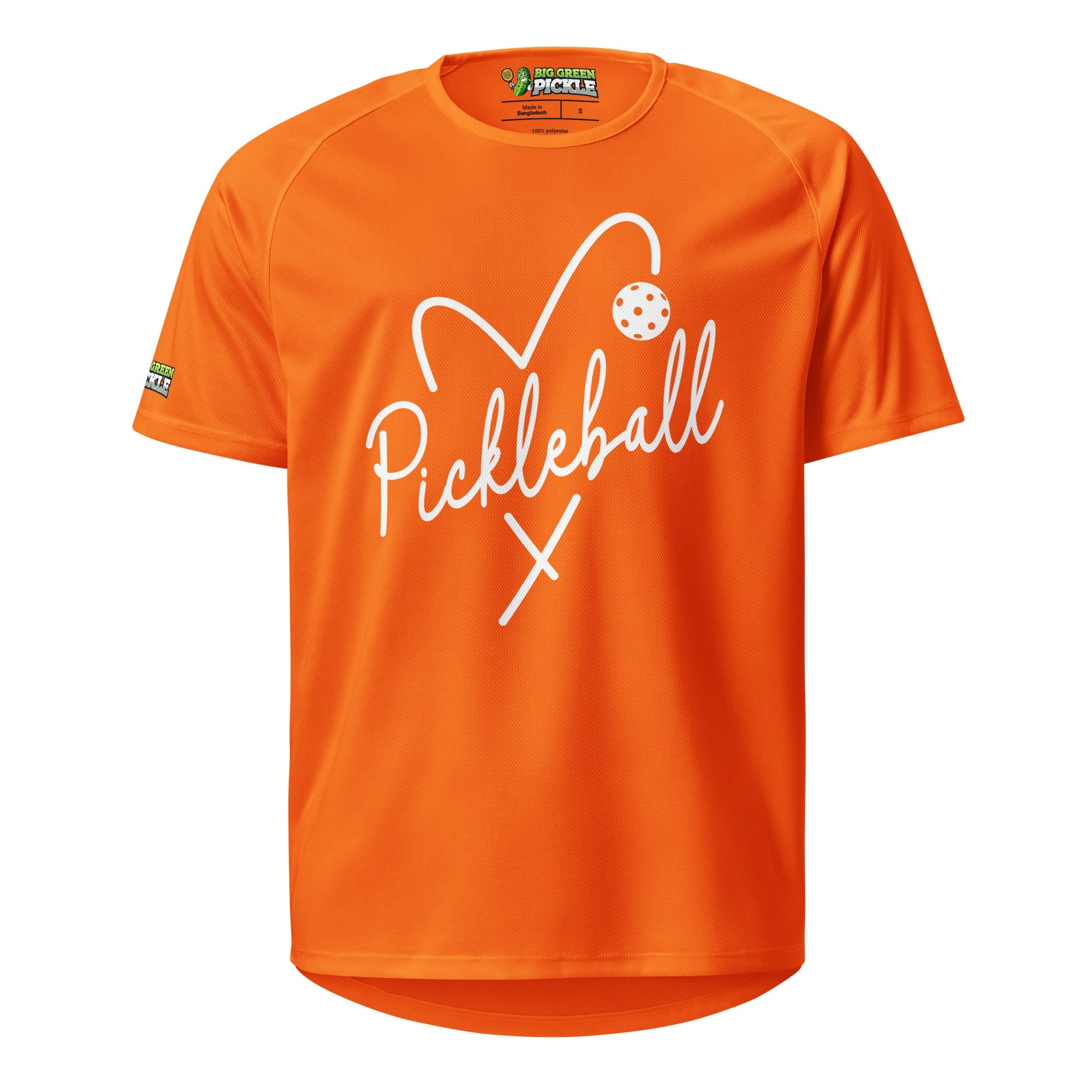 Heart Pickleball Moisture Wicking T-Shirt - Neon Orange