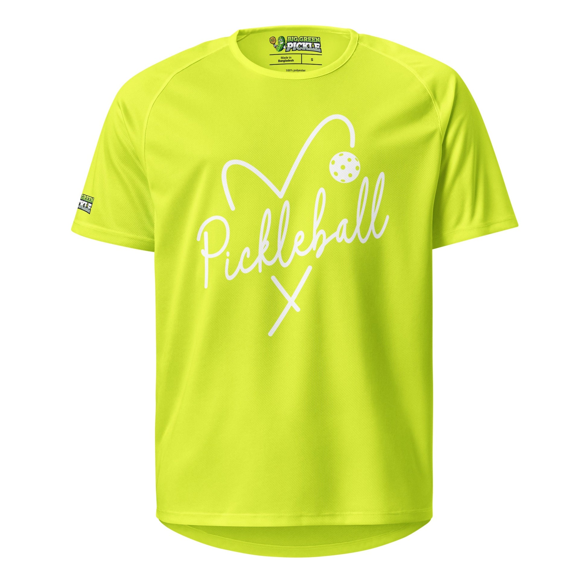 Heart Pickleball Moisture Wicking T-Shirt - Neon Yellow